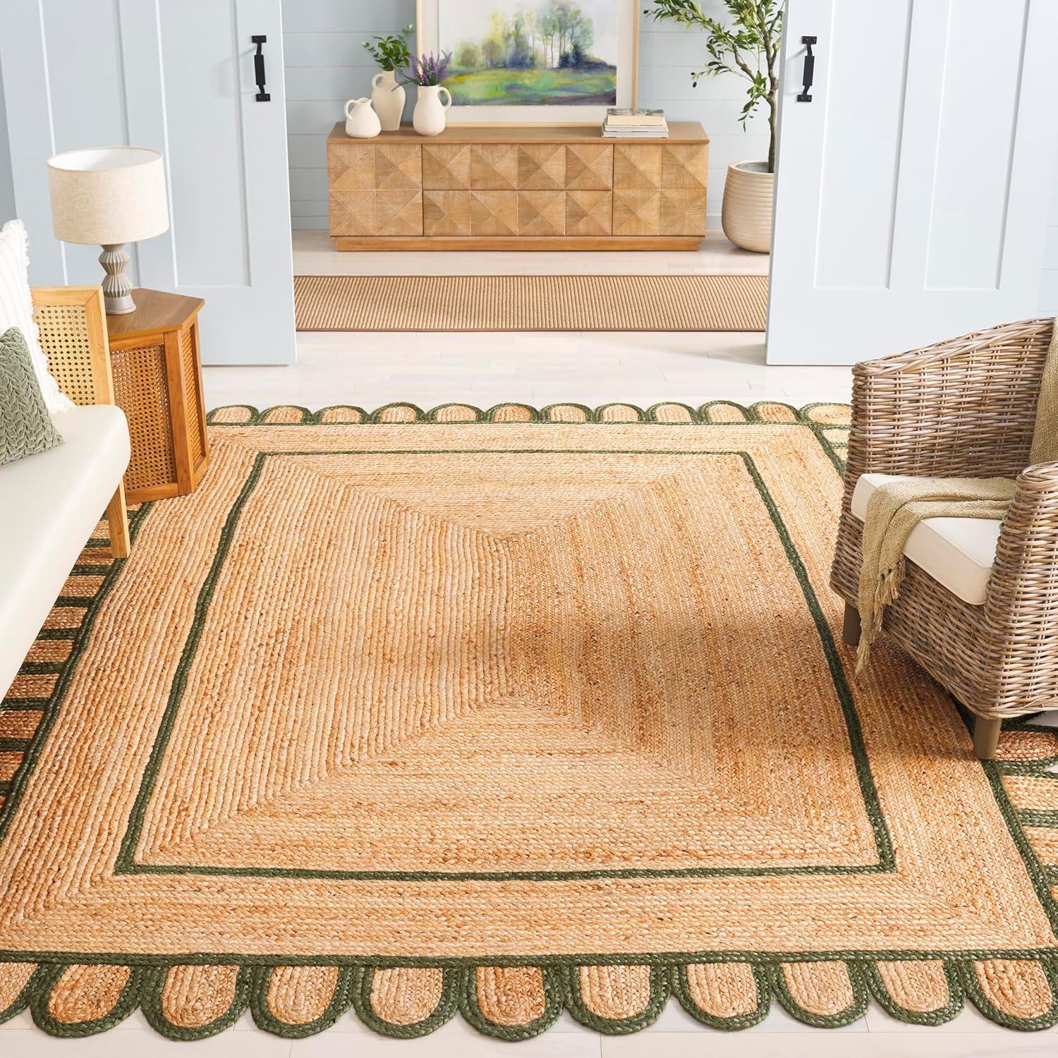 image:imageSAFAVIEH Area Rug 8x10 Natural Fiber Collection Large Natural amp Olive Handmade Jute Ideal for Living Room Bedroom Dining Space NFB125XNaturalOlive