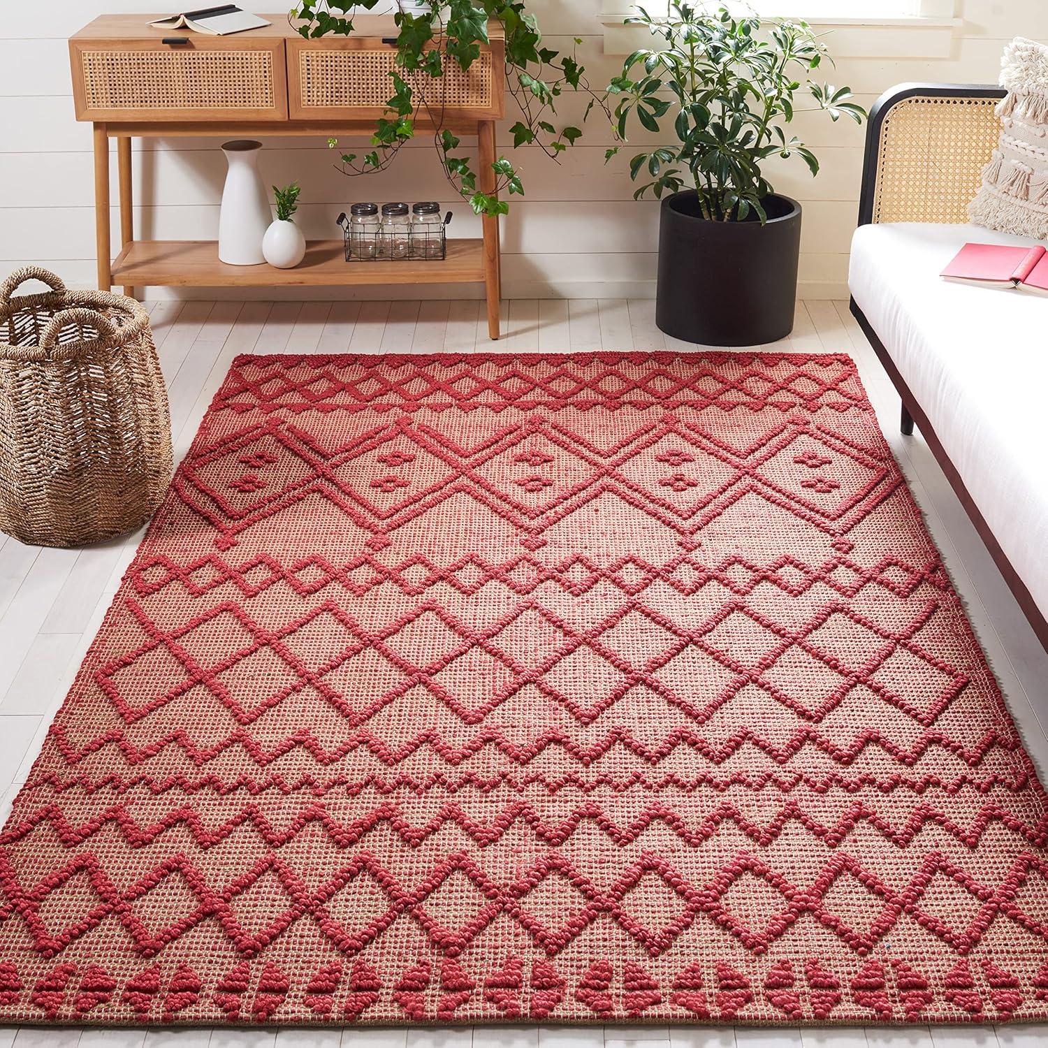 image:imageSAFAVIEH Area Rug 8x10 Natural Fiber Collection Large Red amp Natural Handmade Jute Rustic Farmhouse Style Ideal for Living Room Bedroom Dining Space NF219QRedNatural