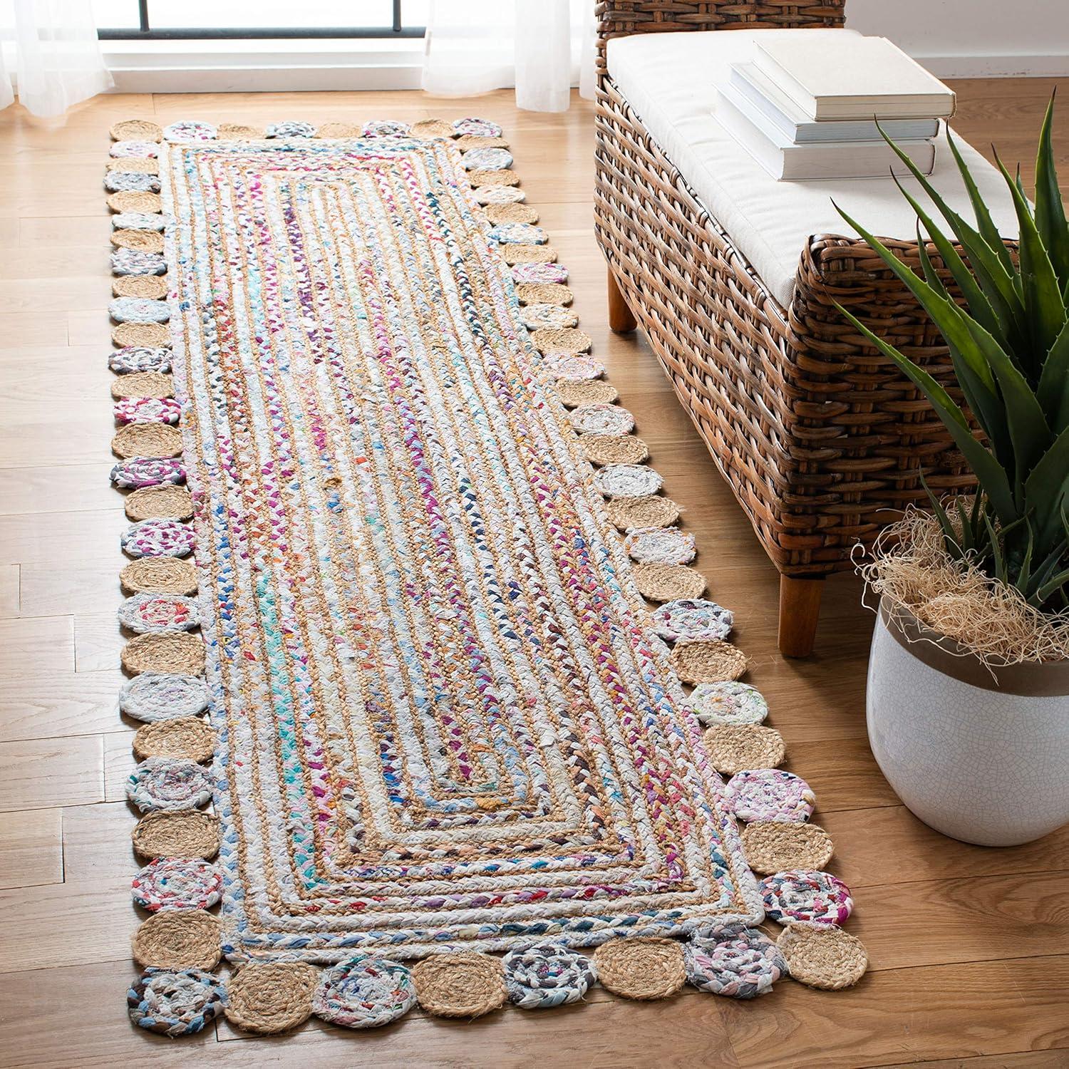 image:imageSAFAVIEH Cape Cod Collection 8 x 10 Green Natural CAP201Y Handmade Boho Braided Jute amp Cotton Living Room Dining Bedroom Area RugBeigeMulti