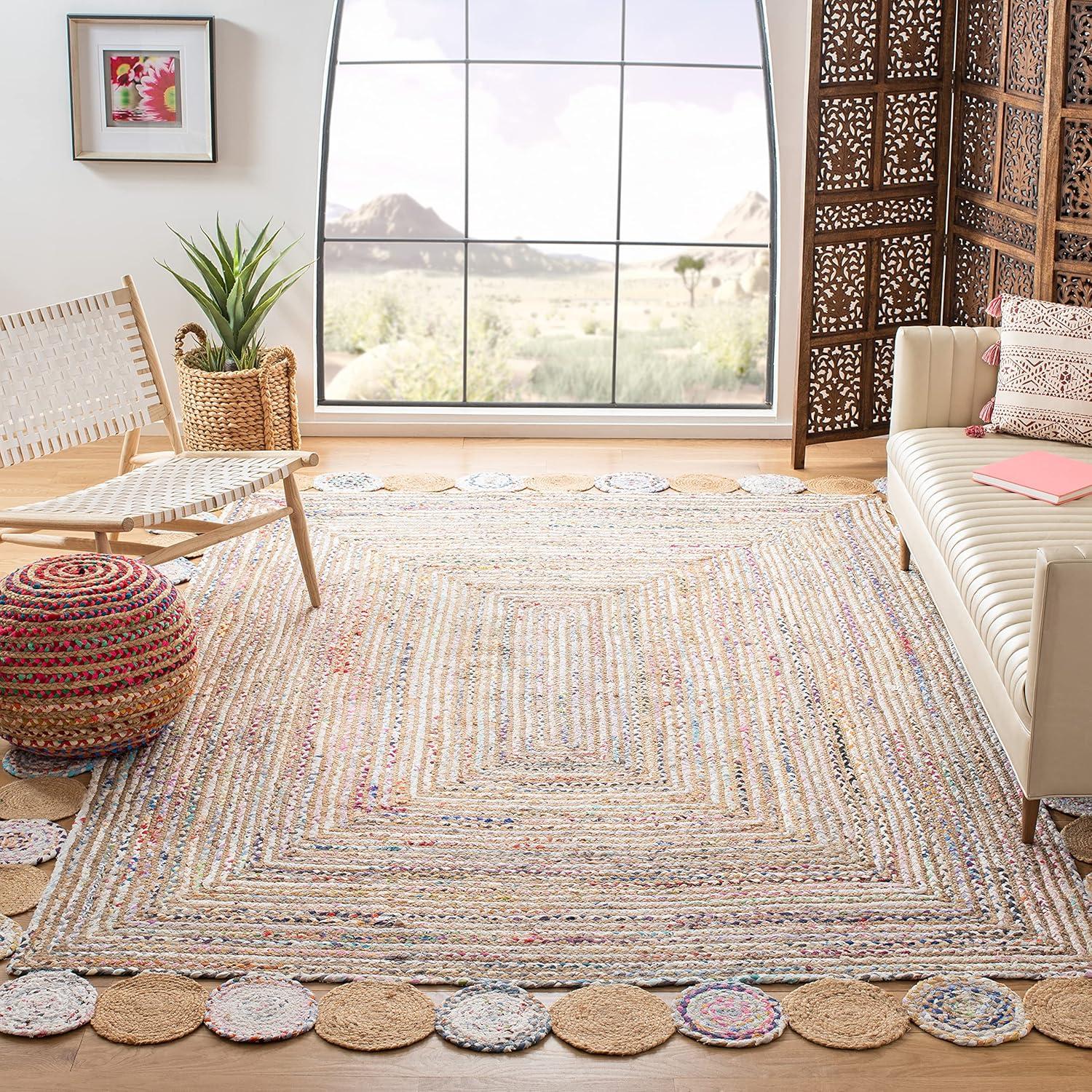 image:imageSAFAVIEH Cape Cod Collection 8 x 10 Green Natural CAP201Y Handmade Boho Braided Jute amp Cotton Living Room Dining Bedroom Area RugBeigeMulti