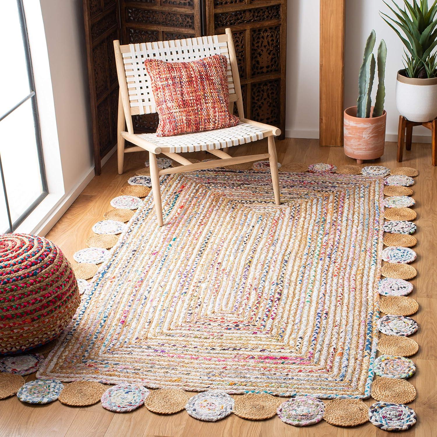 image:imageSAFAVIEH Cape Cod Collection 8 x 10 Green Natural CAP201Y Handmade Boho Braided Jute amp Cotton Living Room Dining Bedroom Area RugBeigeMulti