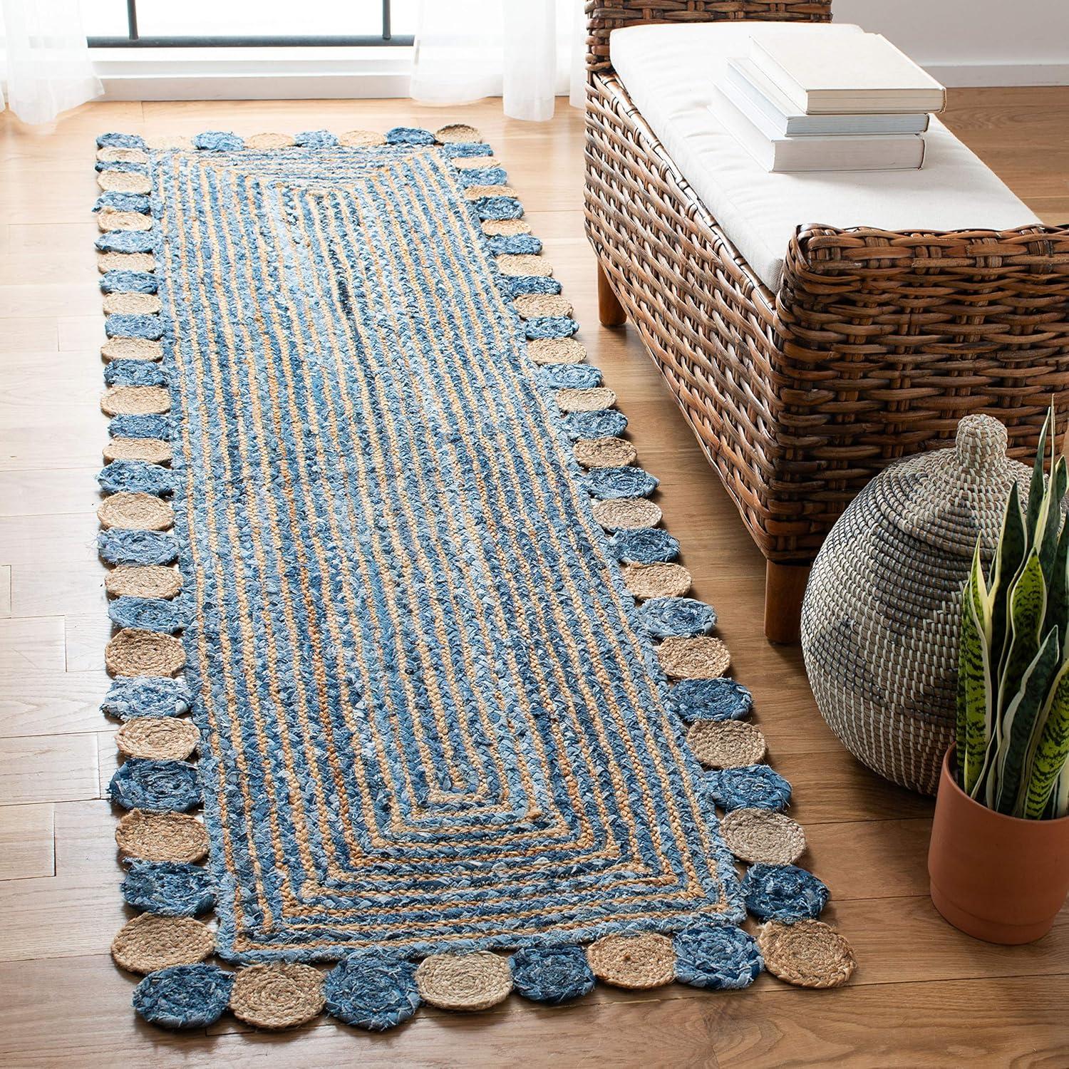 image:imageSAFAVIEH Cape Cod Collection 8 x 10 Green Natural CAP201Y Handmade Boho Braided Jute amp Cotton Living Room Dining Bedroom Area RugBlueBeige