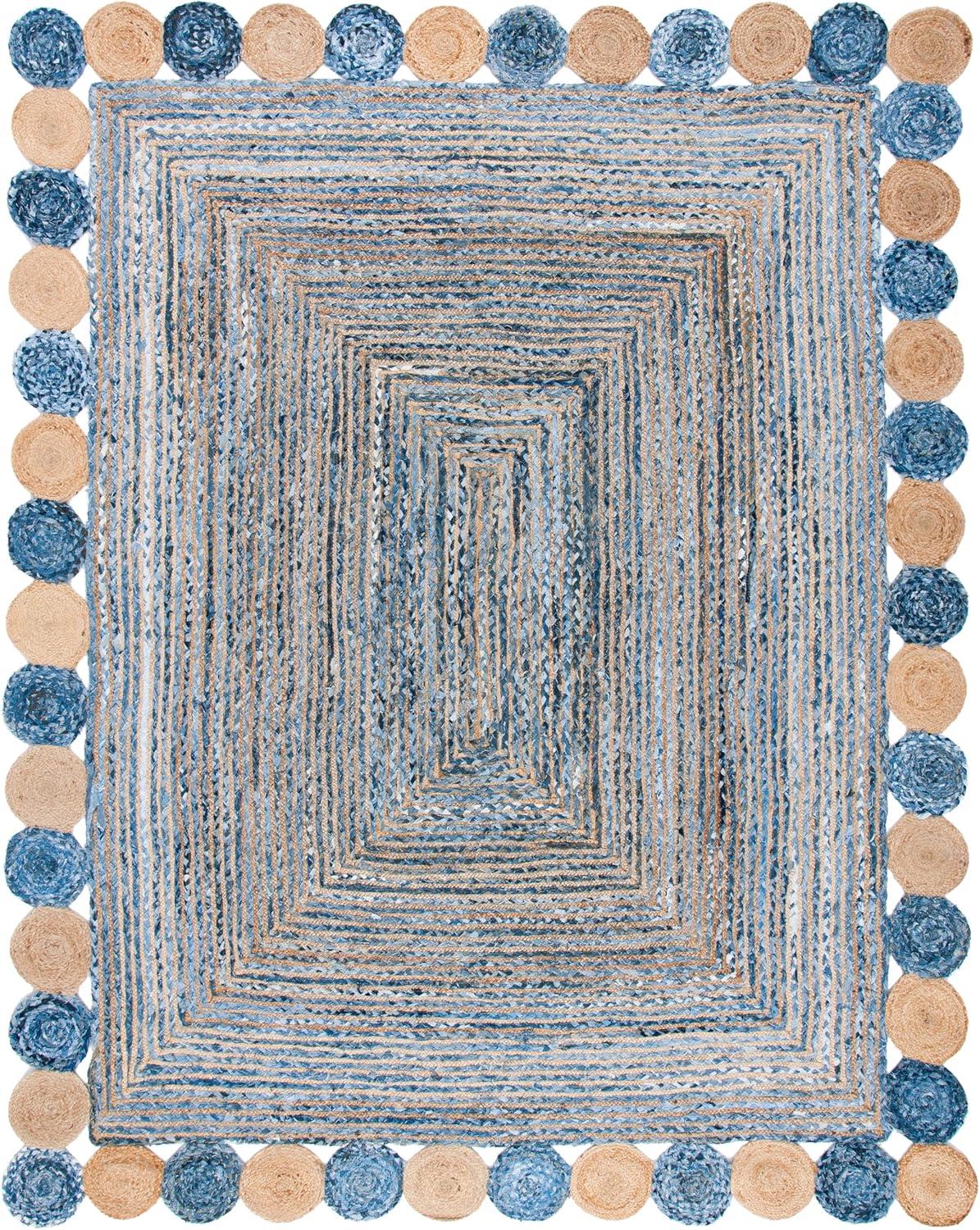 image:imageSAFAVIEH Cape Cod Collection 8 x 10 Green Natural CAP201Y Handmade Boho Braided Jute amp Cotton Living Room Dining Bedroom Area RugBlueBeige