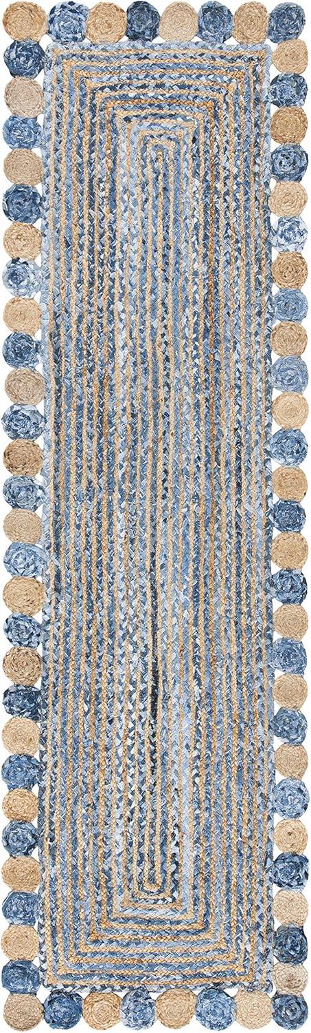 image:imageSAFAVIEH Cape Cod Collection 8 x 10 Green Natural CAP201Y Handmade Boho Braided Jute amp Cotton Living Room Dining Bedroom Area RugBlueBeige