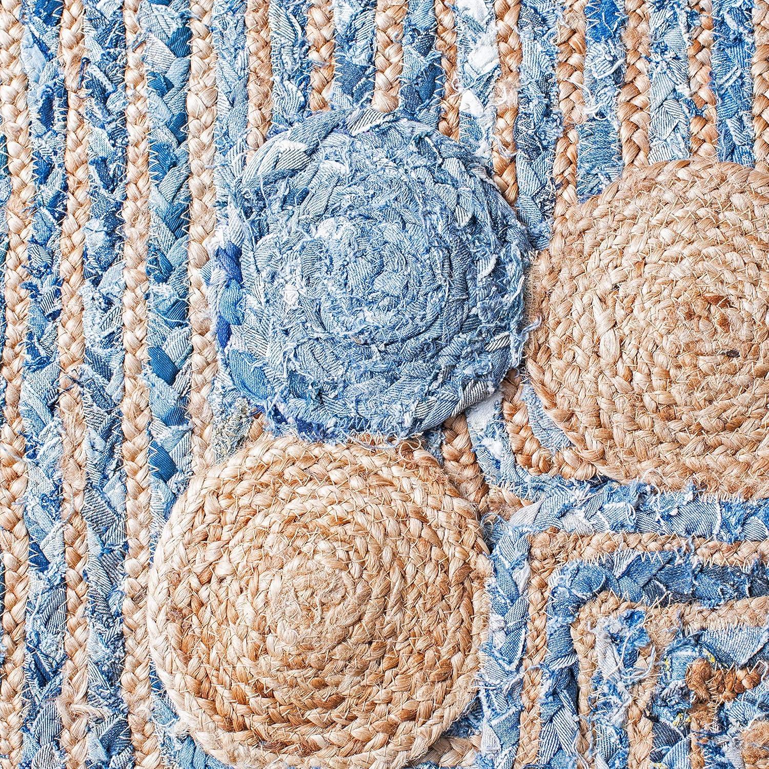 image:imageSAFAVIEH Cape Cod Collection 8 x 10 Green Natural CAP201Y Handmade Boho Braided Jute amp Cotton Living Room Dining Bedroom Area RugBlueBeige