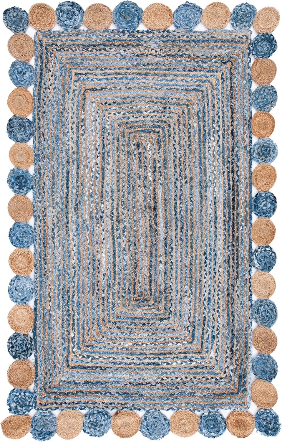 image:imageSAFAVIEH Cape Cod Collection 8 x 10 Green Natural CAP201Y Handmade Boho Braided Jute amp Cotton Living Room Dining Bedroom Area RugBlueBeige