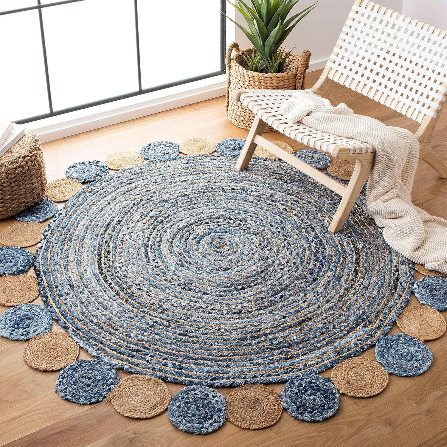 image:imageSAFAVIEH Cape Cod Collection 8 x 10 Green Natural CAP201Y Handmade Boho Braided Jute amp Cotton Living Room Dining Bedroom Area RugBlueBeige