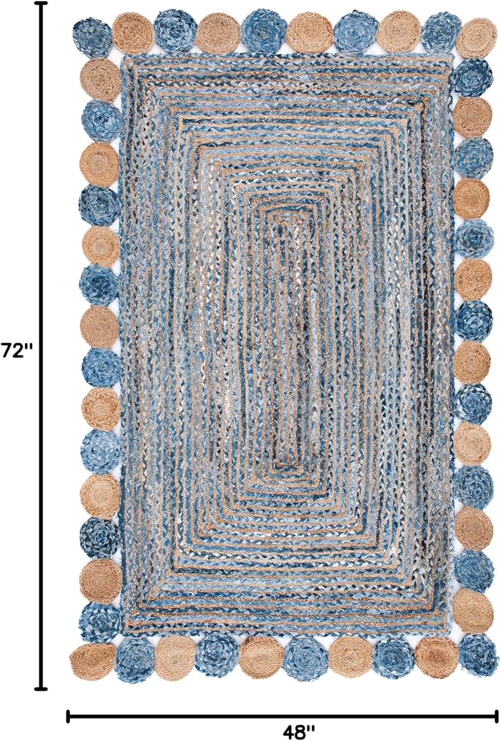 image:imageSAFAVIEH Cape Cod Collection 8 x 10 Green Natural CAP201Y Handmade Boho Braided Jute amp Cotton Living Room Dining Bedroom Area RugBlueBeige