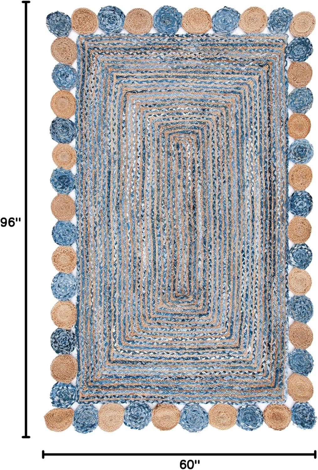 image:imageSAFAVIEH Cape Cod Collection 8 x 10 Green Natural CAP201Y Handmade Boho Braided Jute amp Cotton Living Room Dining Bedroom Area RugBlueBeige