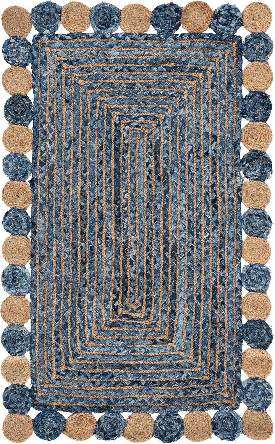 image:imageSAFAVIEH Cape Cod Collection 8 x 10 Green Natural CAP201Y Handmade Boho Braided Jute amp Cotton Living Room Dining Bedroom Area RugBlueBeige
