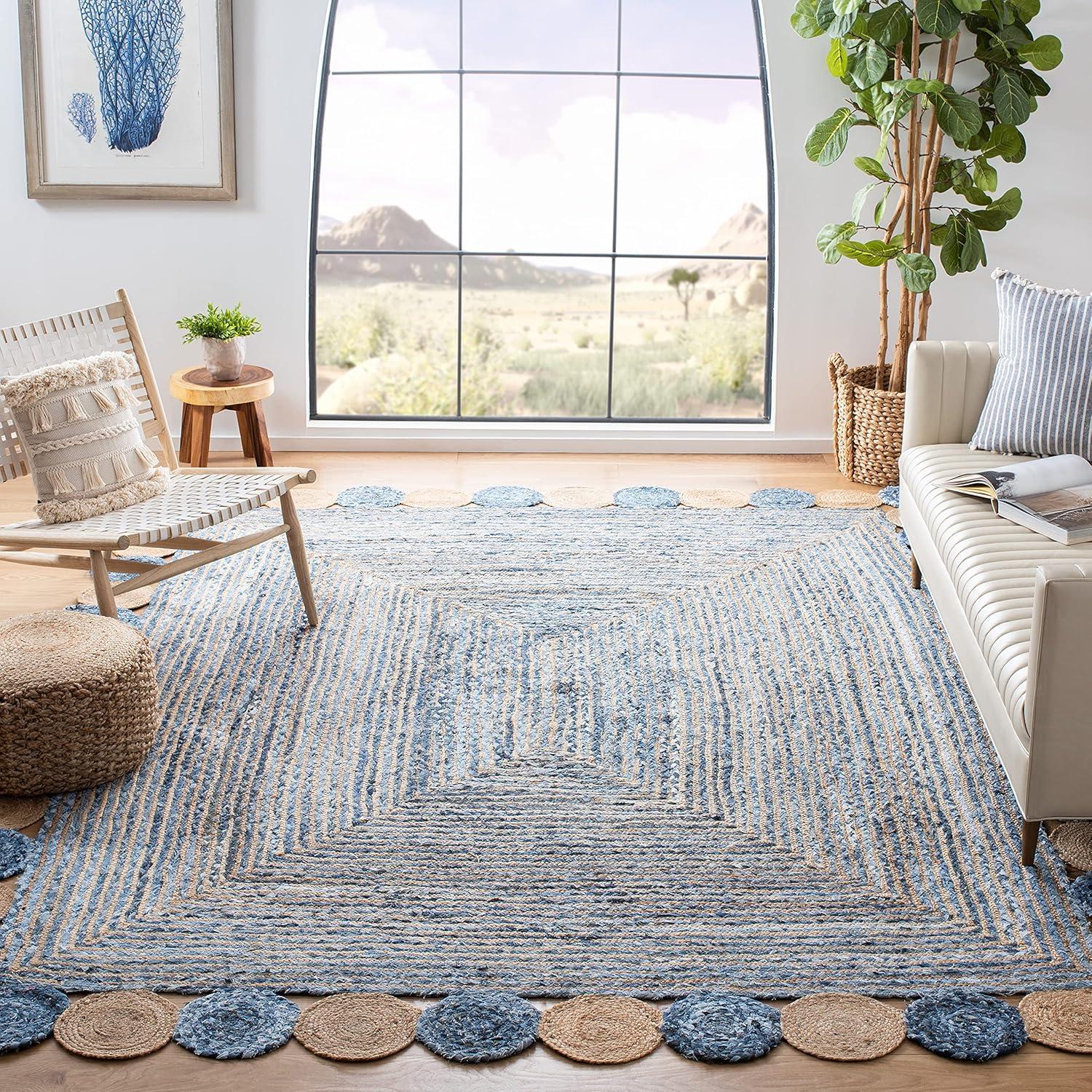 image:imageSAFAVIEH Cape Cod Collection 8 x 10 Green Natural CAP201Y Handmade Boho Braided Jute amp Cotton Living Room Dining Bedroom Area RugBlueBeige