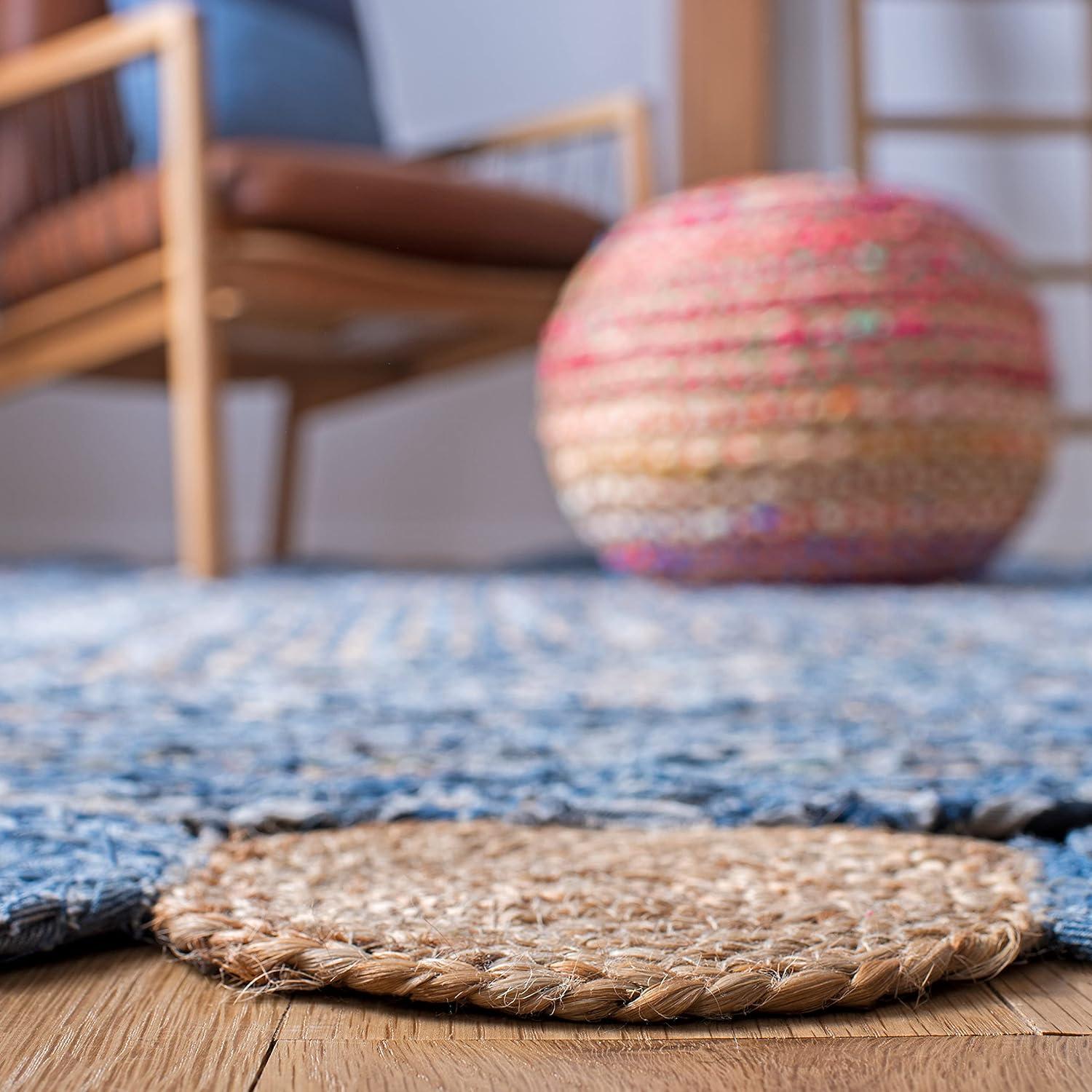 image:imageSAFAVIEH Cape Cod Collection 8 x 10 Green Natural CAP201Y Handmade Boho Braided Jute amp Cotton Living Room Dining Bedroom Area RugBlueBeige