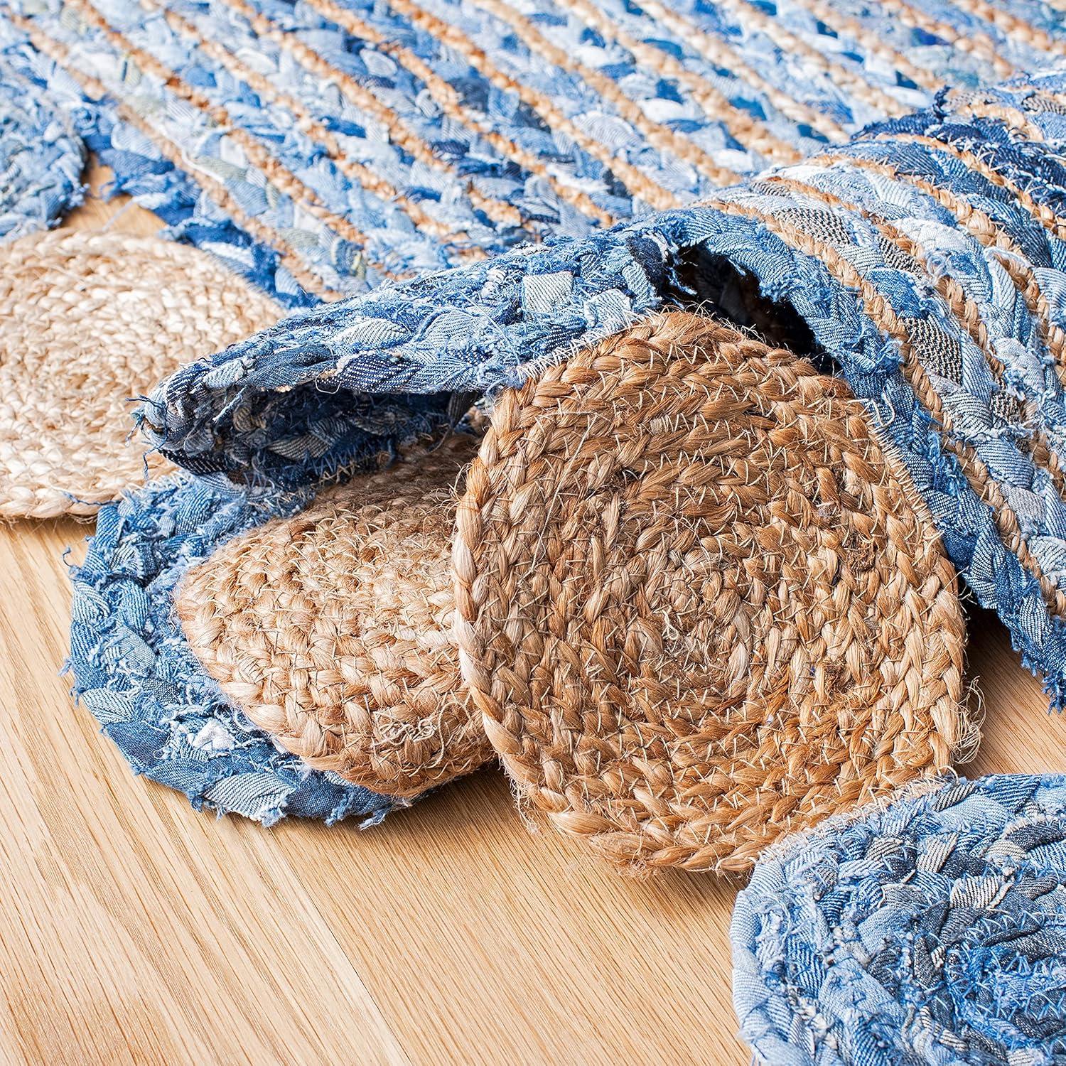 image:imageSAFAVIEH Cape Cod Collection 8 x 10 Green Natural CAP201Y Handmade Boho Braided Jute amp Cotton Living Room Dining Bedroom Area RugBlueBeige