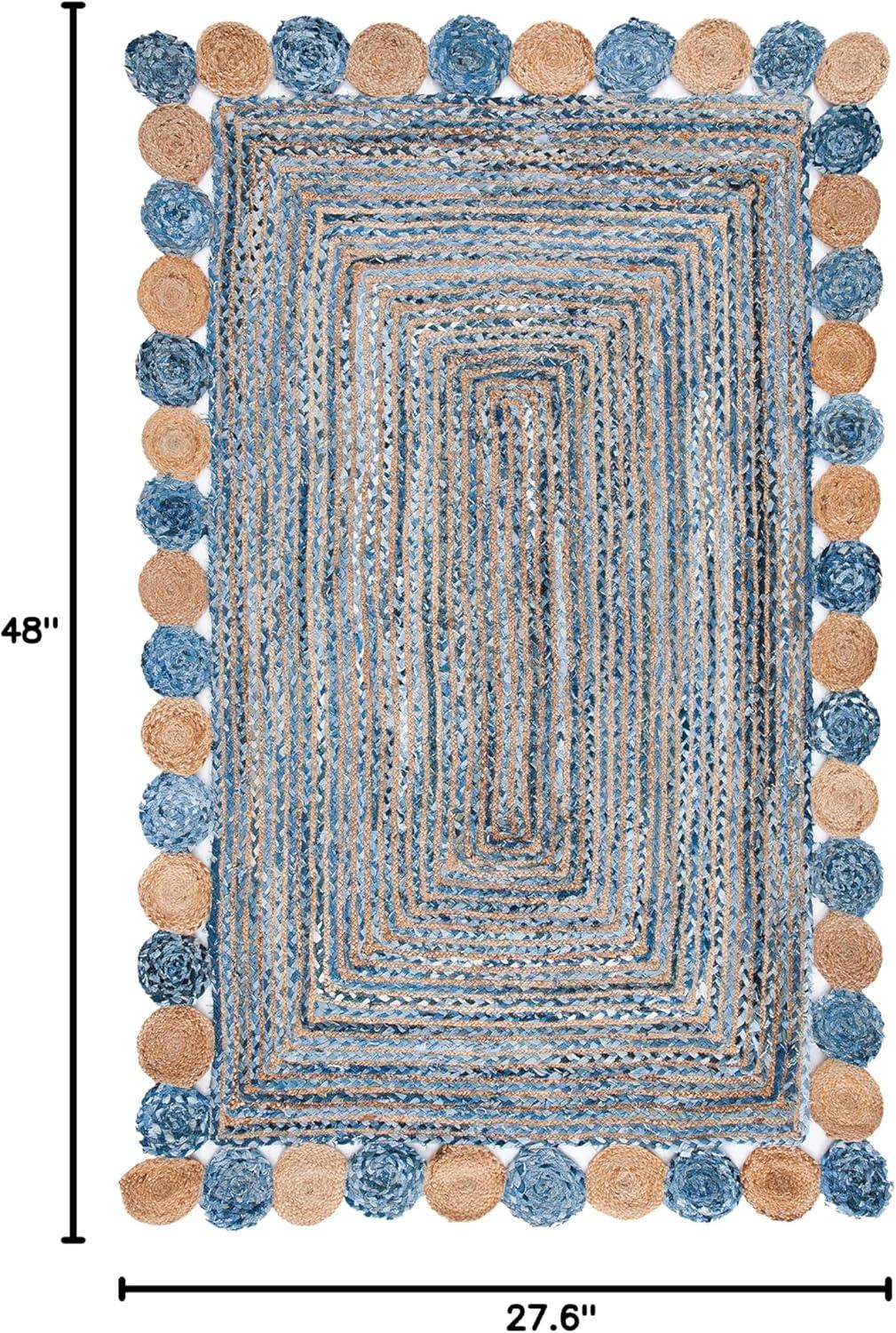 image:imageSAFAVIEH Cape Cod Collection 8 x 10 Green Natural CAP201Y Handmade Boho Braided Jute amp Cotton Living Room Dining Bedroom Area RugBlueBeige