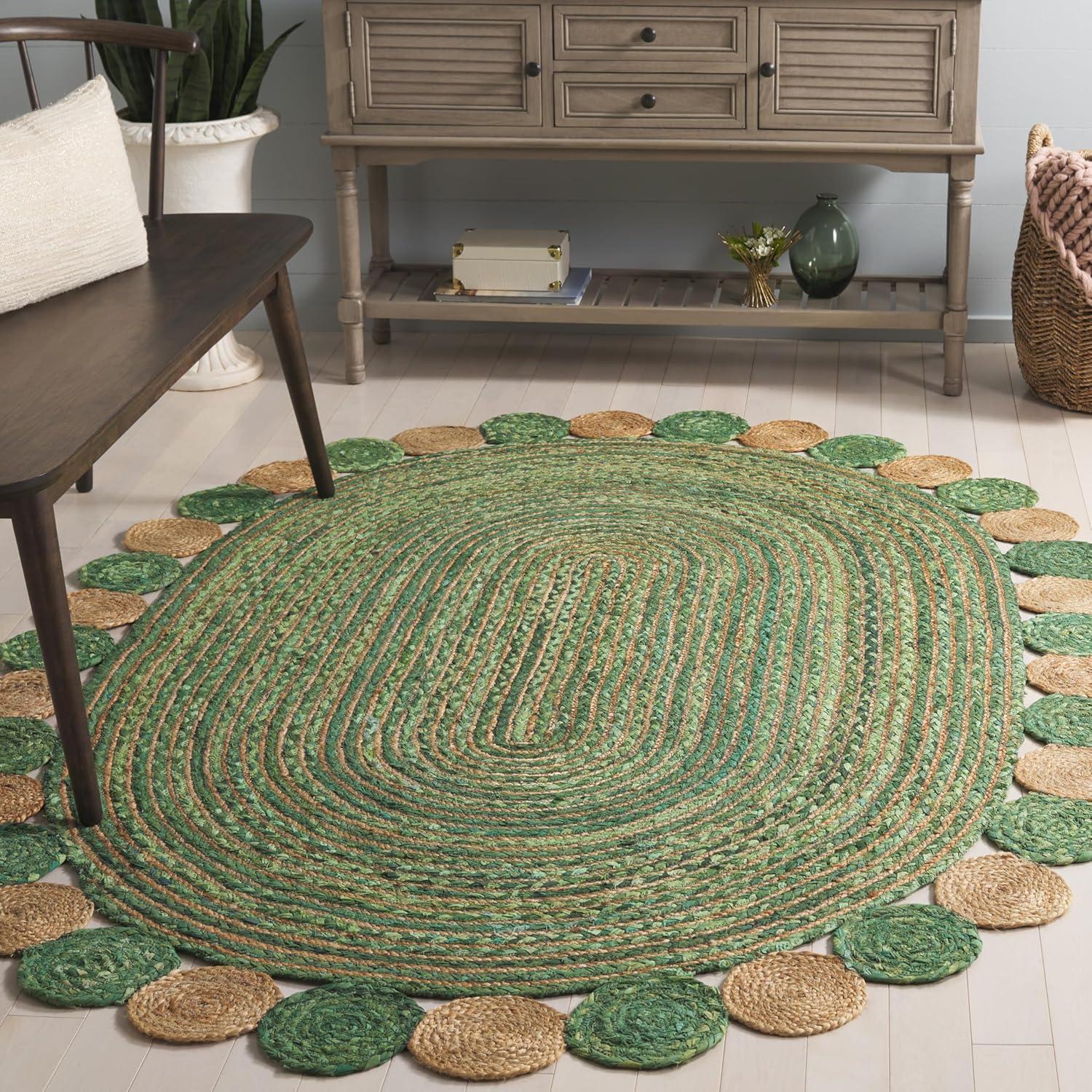 image:imageSAFAVIEH Cape Cod Collection 8 x 10 Green Natural CAP201Y Handmade Boho Braided Jute amp Cotton Living Room Dining Bedroom Area RugGreenNatural