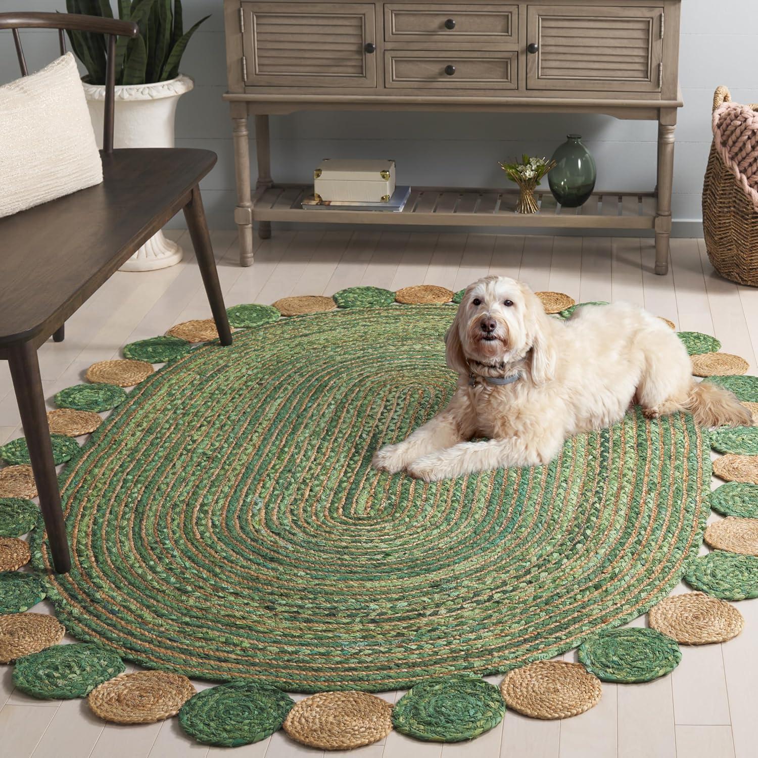 image:imageSAFAVIEH Cape Cod Collection 8 x 10 Green Natural CAP201Y Handmade Boho Braided Jute amp Cotton Living Room Dining Bedroom Area RugGreenNatural