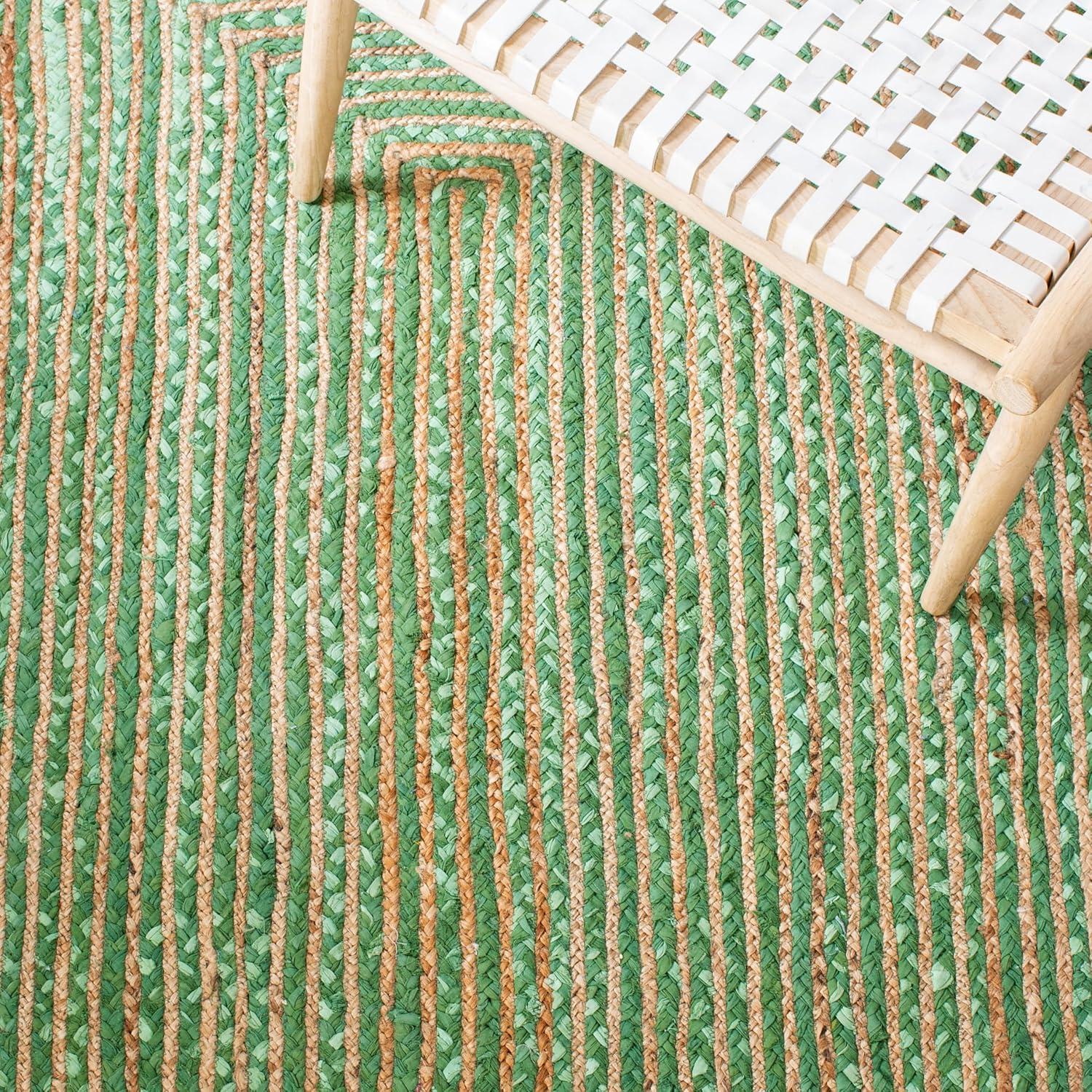 image:imageSAFAVIEH Cape Cod Collection 8 x 10 Green Natural CAP201Y Handmade Boho Braided Jute amp Cotton Living Room Dining Bedroom Area RugGreenNatural