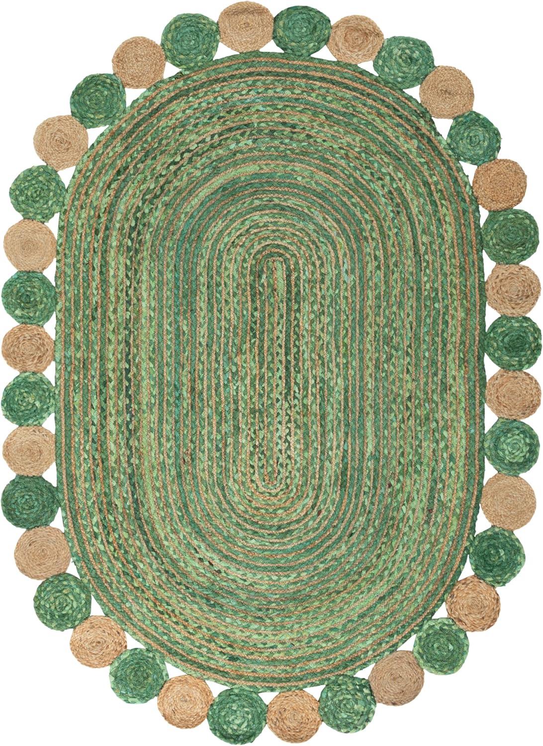 image:imageSAFAVIEH Cape Cod Collection 8 x 10 Green Natural CAP201Y Handmade Boho Braided Jute amp Cotton Living Room Dining Bedroom Area RugGreenNatural