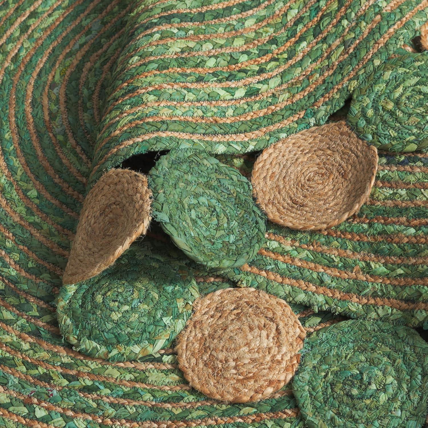 image:imageSAFAVIEH Cape Cod Collection 8 x 10 Green Natural CAP201Y Handmade Boho Braided Jute amp Cotton Living Room Dining Bedroom Area RugGreenNatural