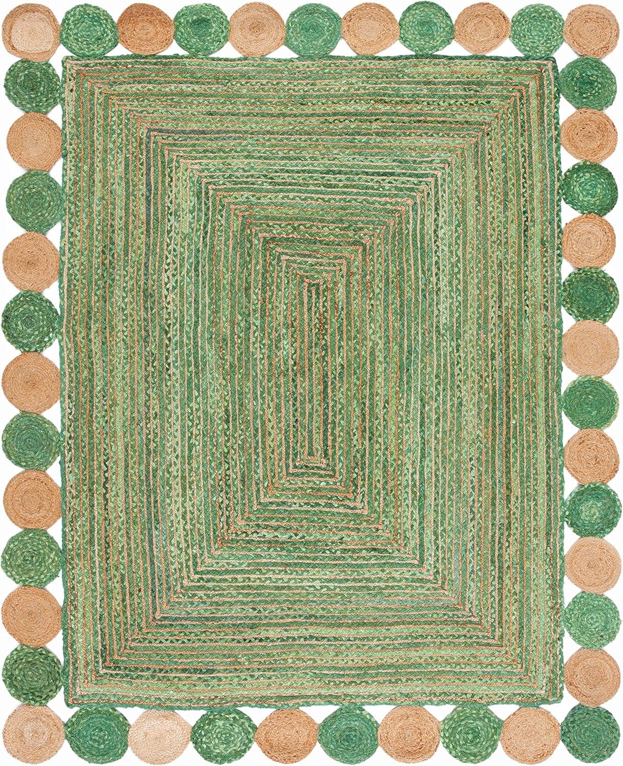 image:imageSAFAVIEH Cape Cod Collection 8 x 10 Green Natural CAP201Y Handmade Boho Braided Jute amp Cotton Living Room Dining Bedroom Area RugGreenNatural
