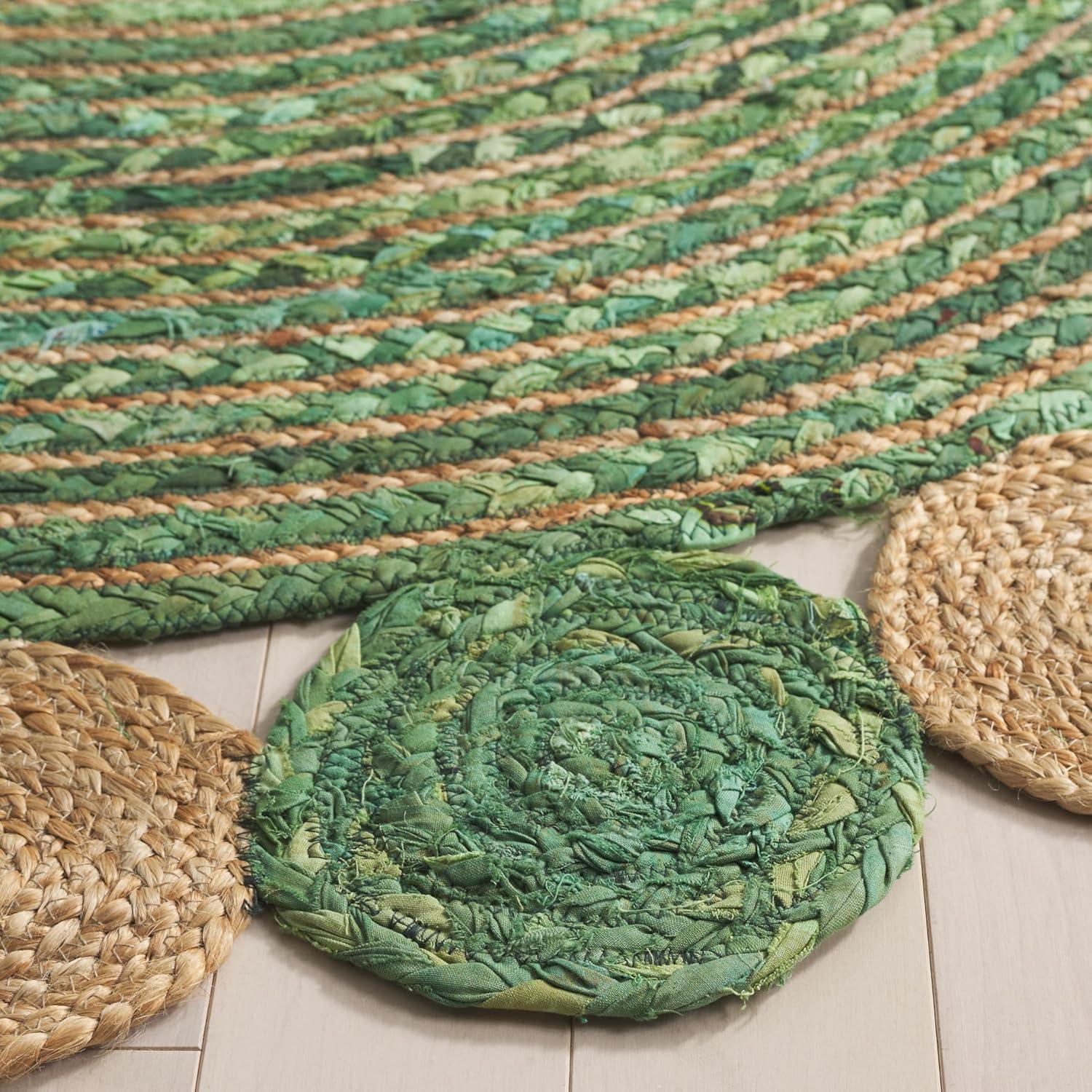 image:imageSAFAVIEH Cape Cod Collection 8 x 10 Green Natural CAP201Y Handmade Boho Braided Jute amp Cotton Living Room Dining Bedroom Area RugGreenNatural