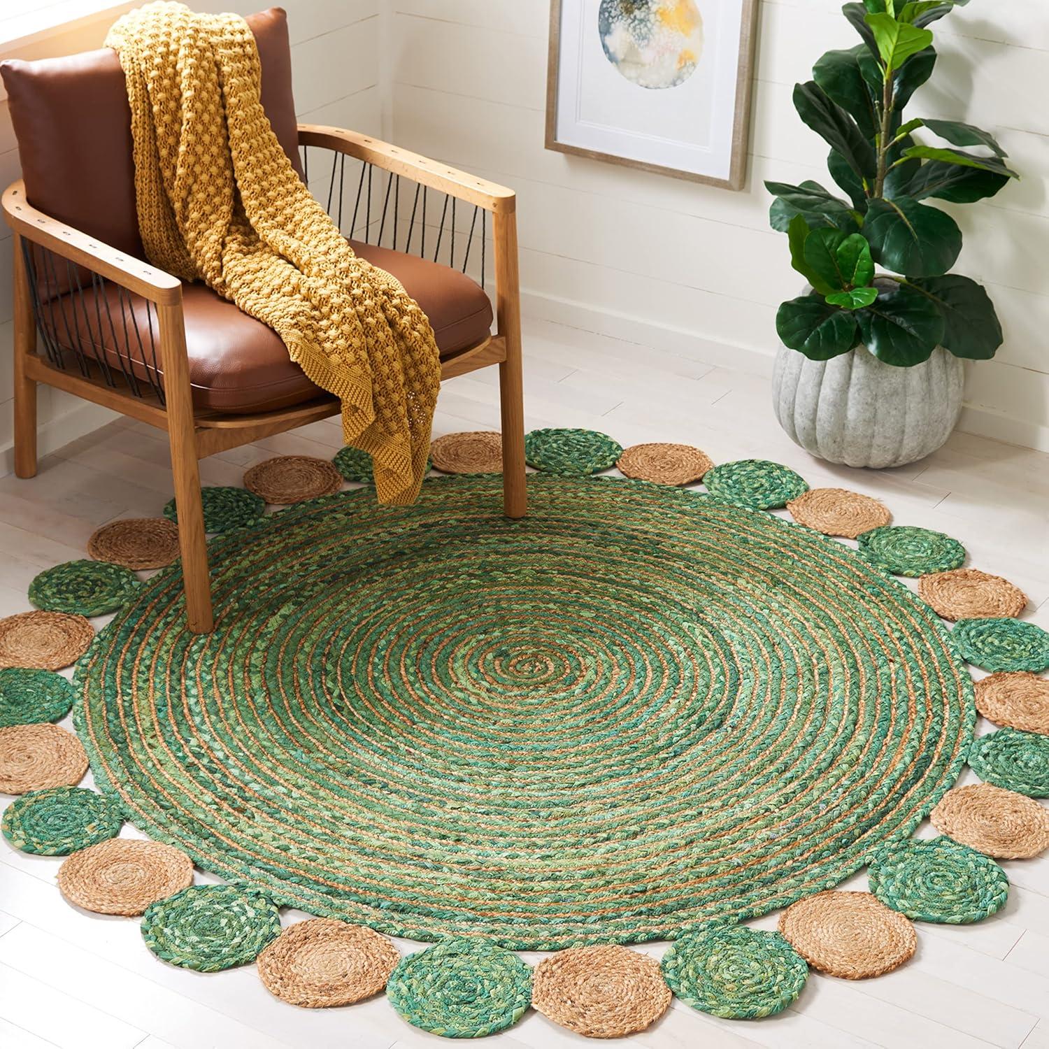 image:imageSAFAVIEH Cape Cod Collection 8 x 10 Green Natural CAP201Y Handmade Boho Braided Jute amp Cotton Living Room Dining Bedroom Area RugGreenNatural