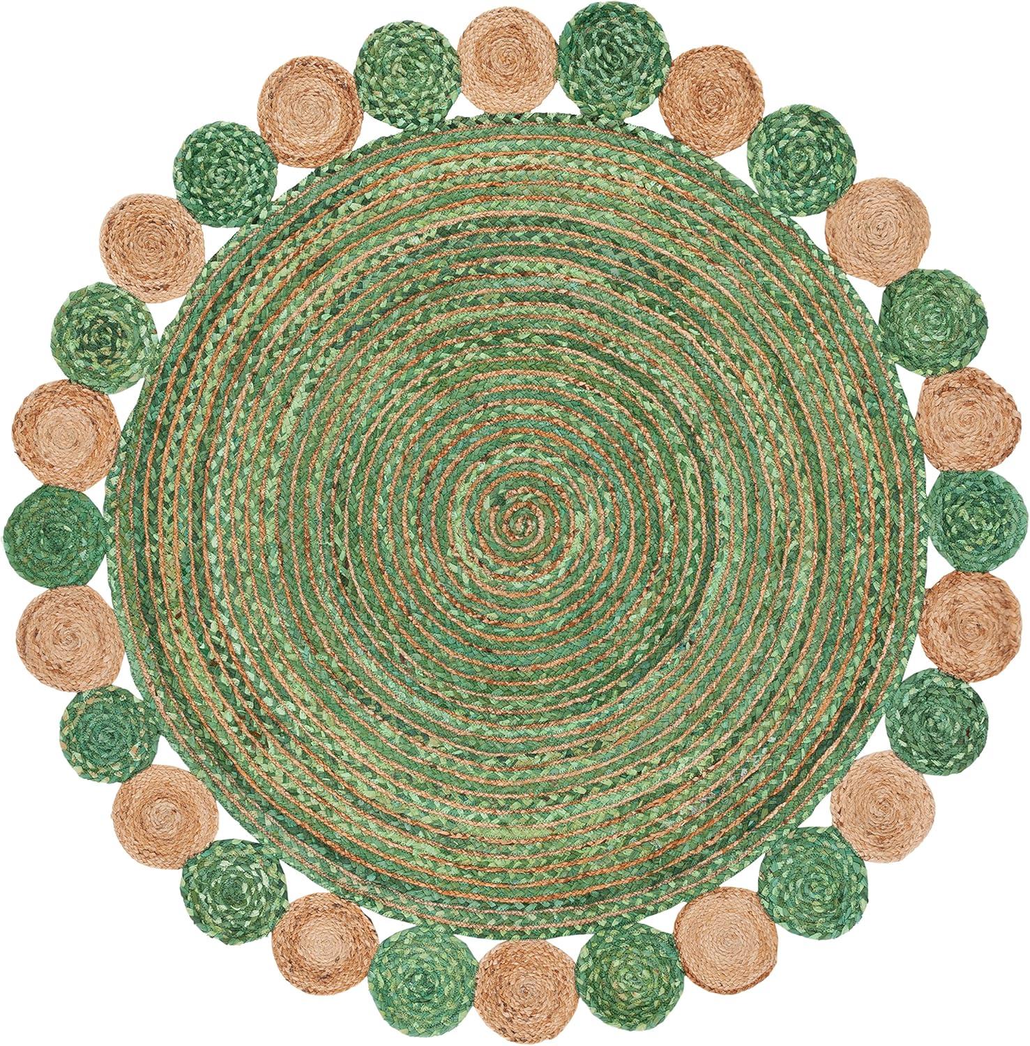 image:imageSAFAVIEH Cape Cod Collection 8 x 10 Green Natural CAP201Y Handmade Boho Braided Jute amp Cotton Living Room Dining Bedroom Area RugGreenNatural