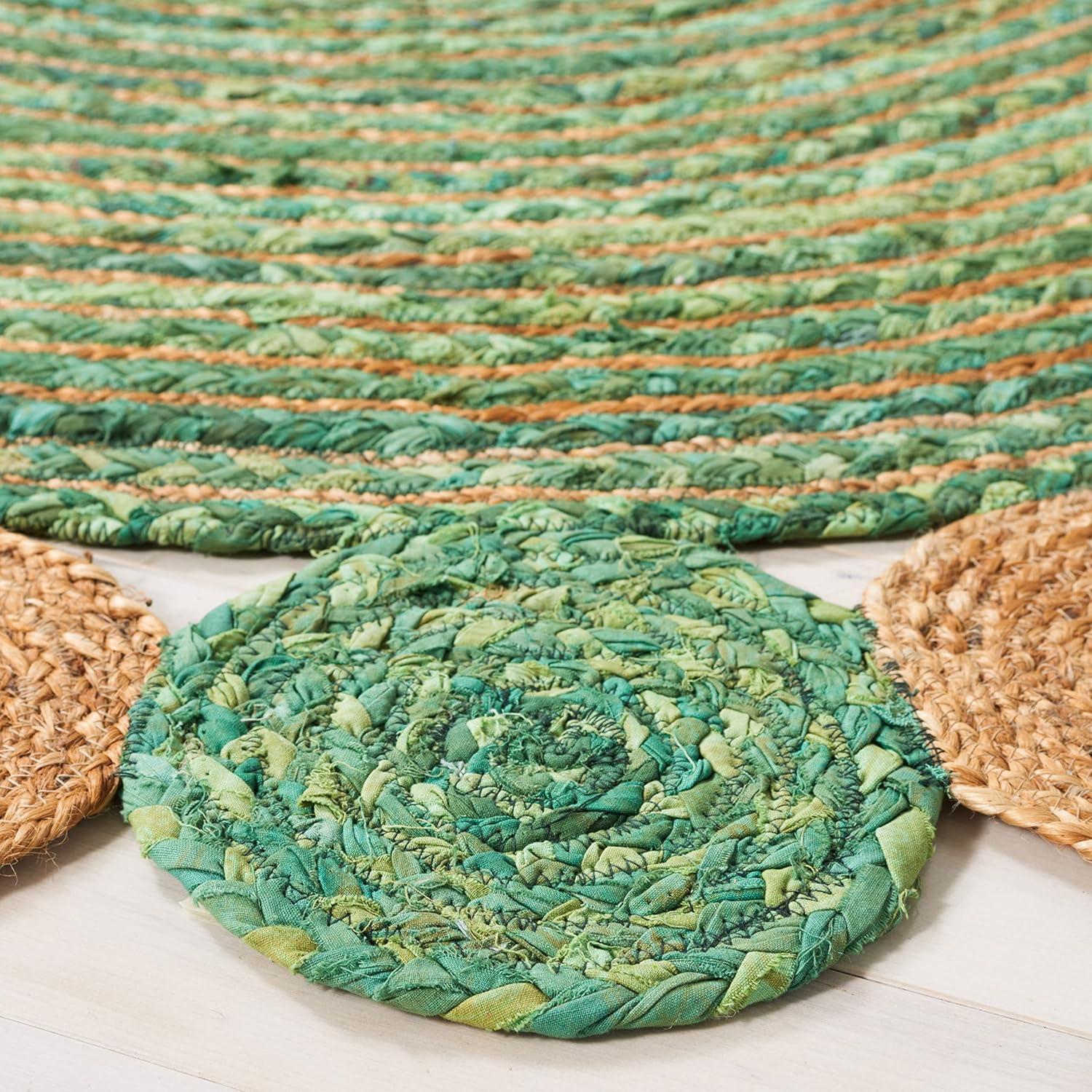 image:imageSAFAVIEH Cape Cod Collection 8 x 10 Green Natural CAP201Y Handmade Boho Braided Jute amp Cotton Living Room Dining Bedroom Area RugGreenNatural