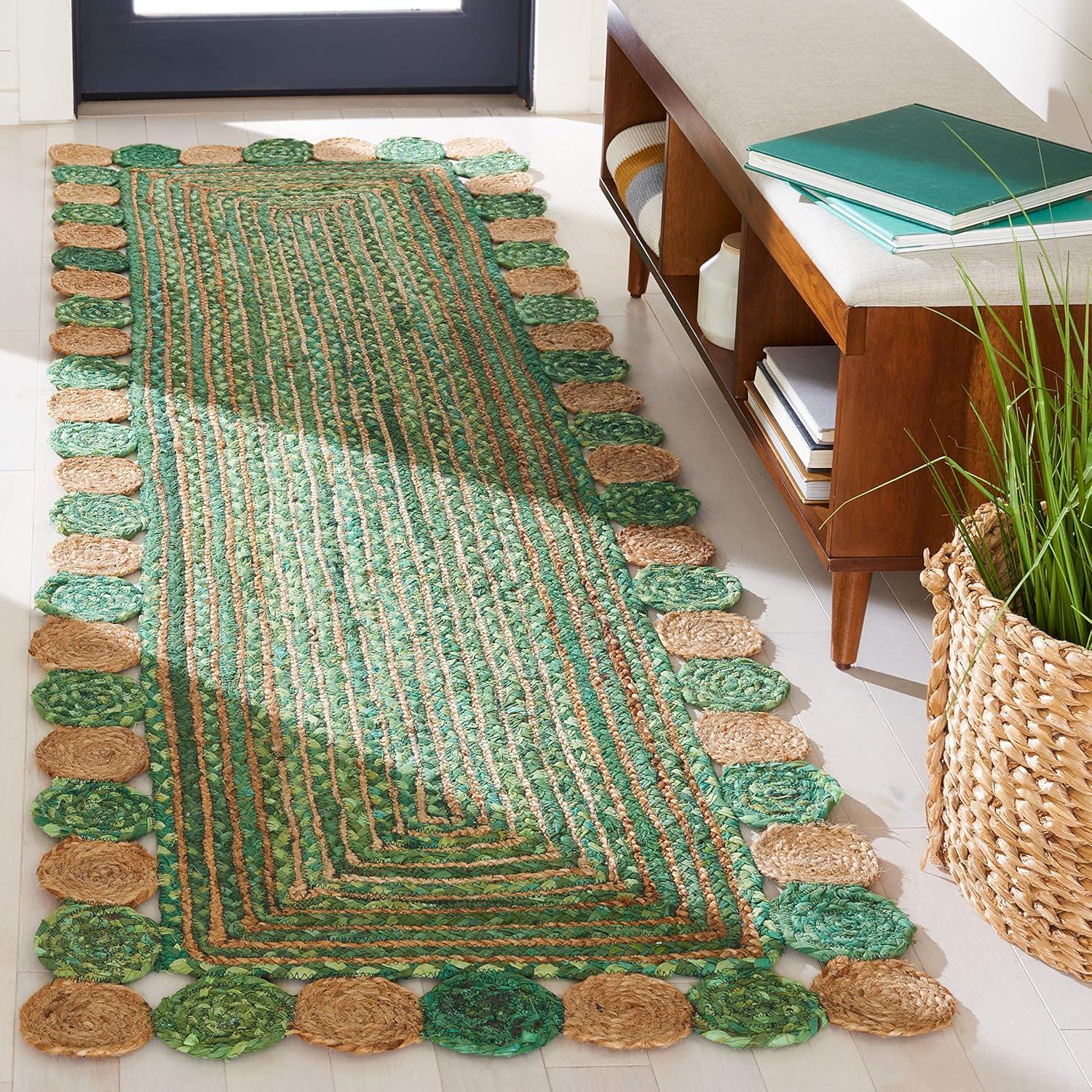 image:imageSAFAVIEH Cape Cod Collection 8 x 10 Green Natural CAP201Y Handmade Boho Braided Jute amp Cotton Living Room Dining Bedroom Area RugGreenNatural