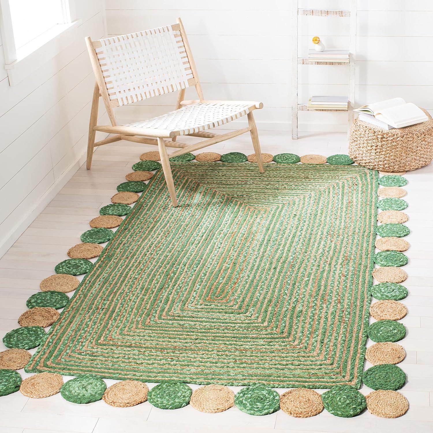 image:imageSAFAVIEH Cape Cod Collection 8 x 10 Green Natural CAP201Y Handmade Boho Braided Jute amp Cotton Living Room Dining Bedroom Area RugGreenNatural