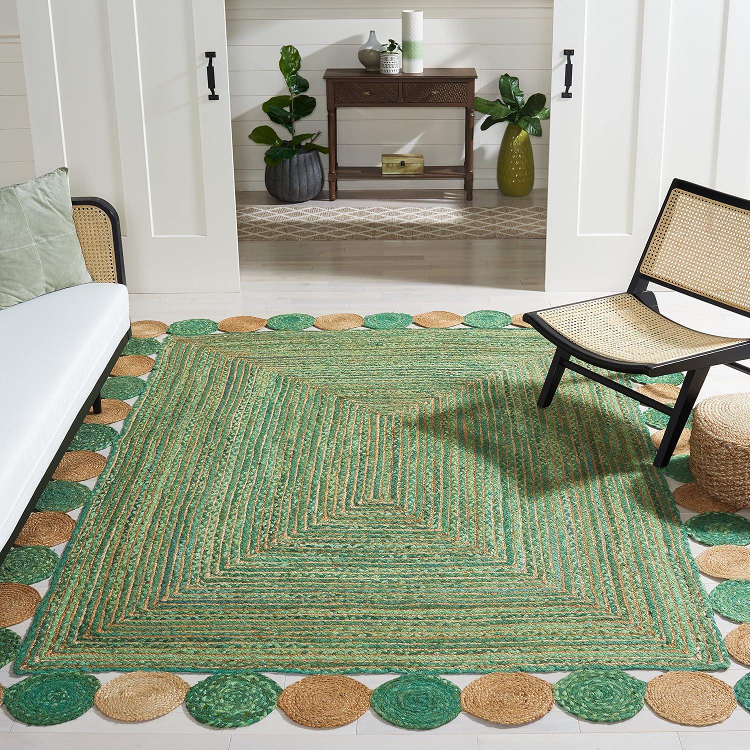 image:imageSAFAVIEH Cape Cod Collection 8 x 10 Green Natural CAP201Y Handmade Boho Braided Jute amp Cotton Living Room Dining Bedroom Area RugGreenNatural