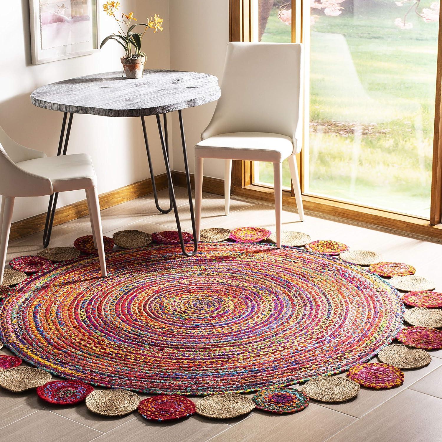 image:imageSAFAVIEH Cape Cod Collection 8 x 10 Green Natural CAP201Y Handmade Boho Braided Jute amp Cotton Living Room Dining Bedroom Area RugRedMulti