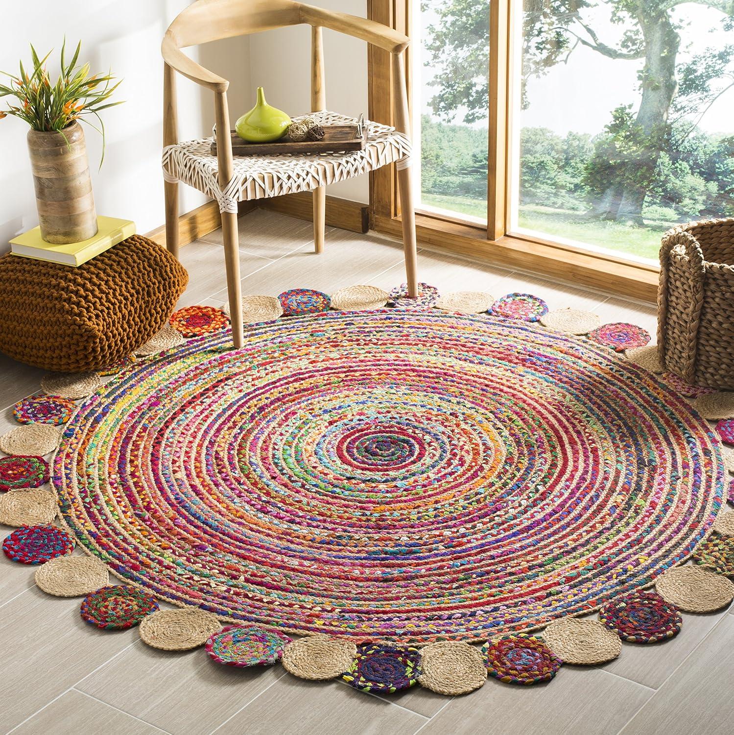 image:imageSAFAVIEH Cape Cod Collection 8 x 10 Green Natural CAP201Y Handmade Boho Braided Jute amp Cotton Living Room Dining Bedroom Area RugRedMulti