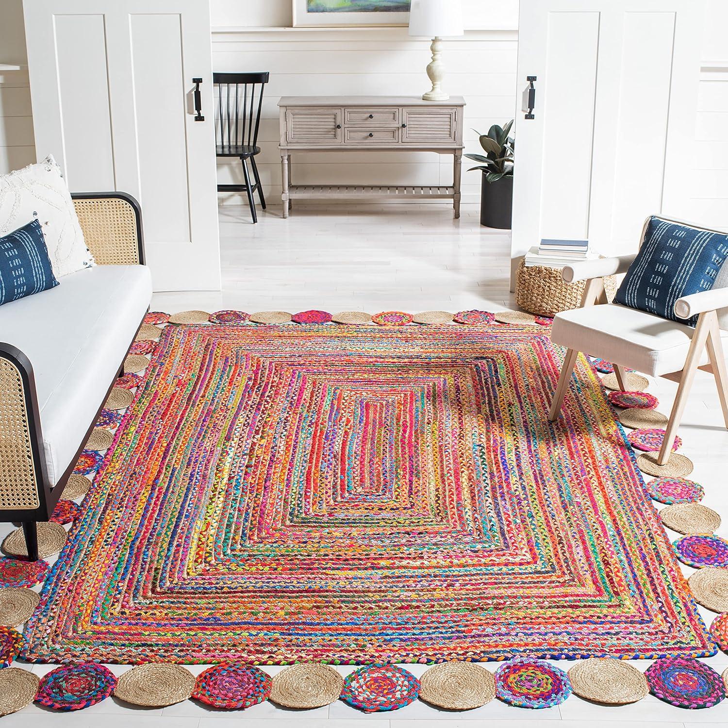 image:imageSAFAVIEH Cape Cod Collection 8 x 10 Green Natural CAP201Y Handmade Boho Braided Jute amp Cotton Living Room Dining Bedroom Area RugRedMulti
