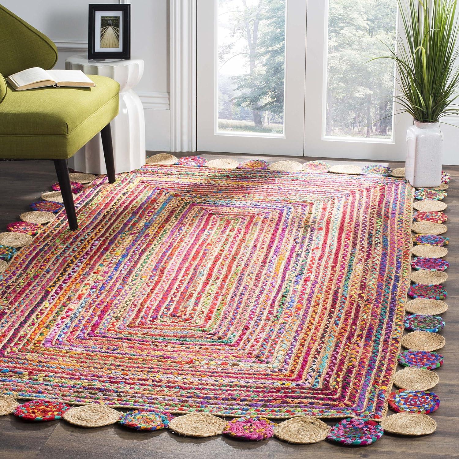 image:imageSAFAVIEH Cape Cod Collection 8 x 10 Green Natural CAP201Y Handmade Boho Braided Jute amp Cotton Living Room Dining Bedroom Area RugRedMulti