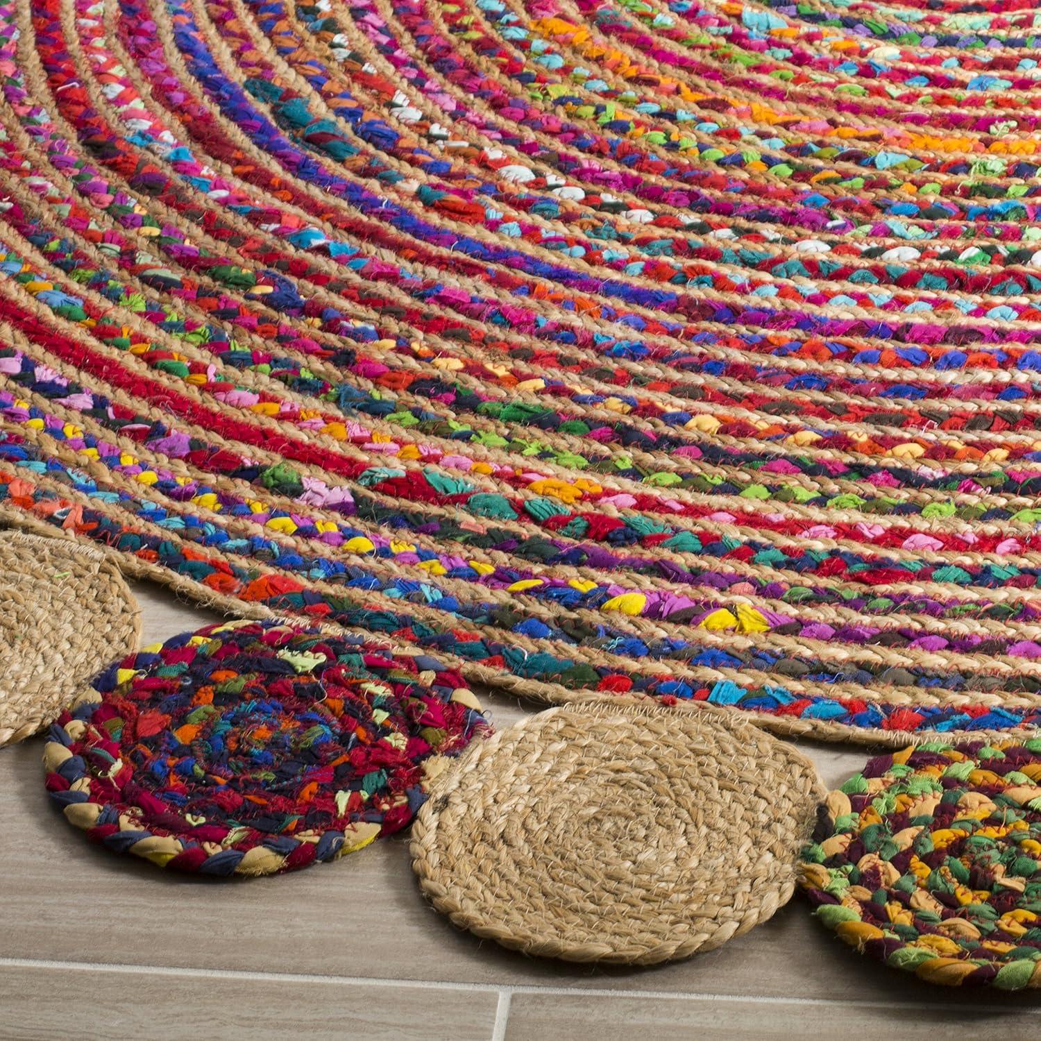 image:imageSAFAVIEH Cape Cod Collection 8 x 10 Green Natural CAP201Y Handmade Boho Braided Jute amp Cotton Living Room Dining Bedroom Area RugRedMulti