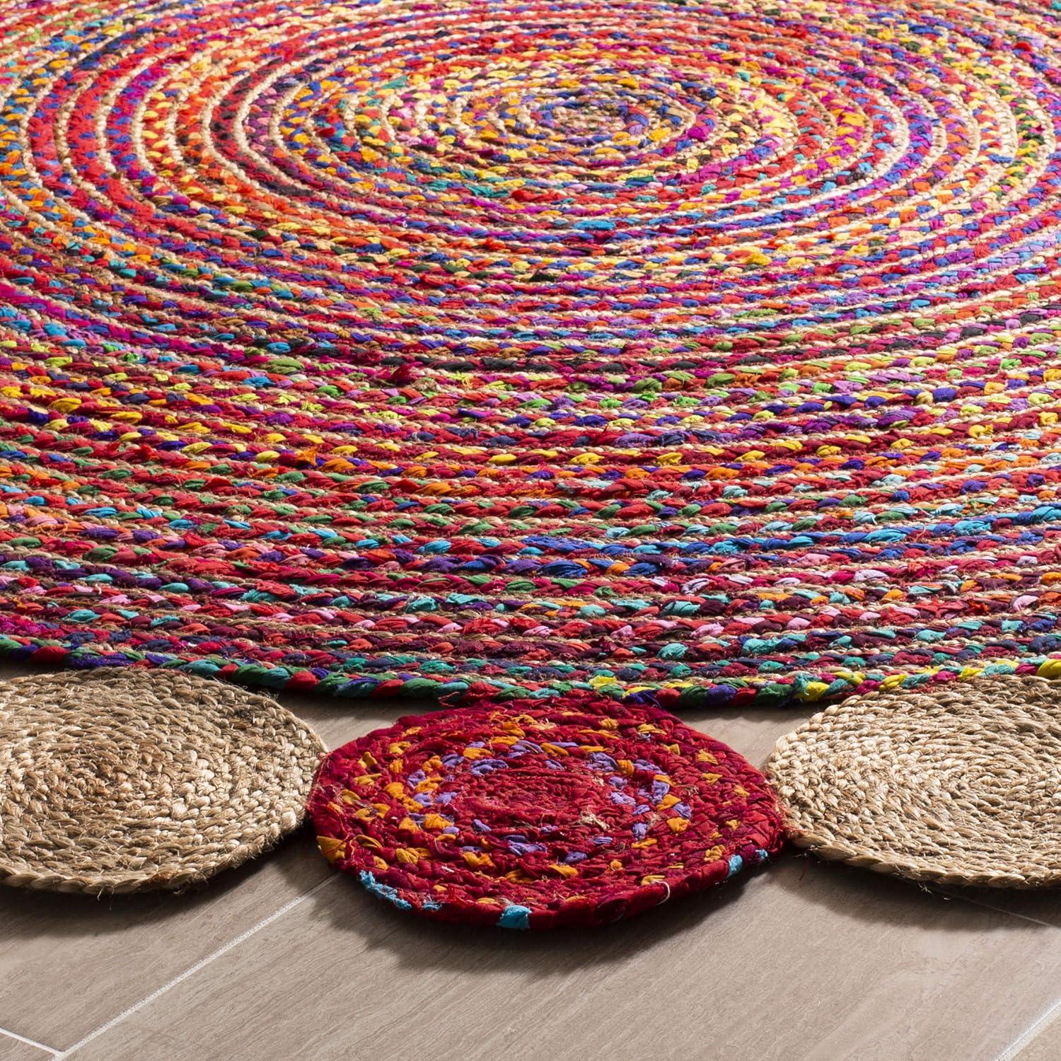 image:imageSAFAVIEH Cape Cod Collection 8 x 10 Green Natural CAP201Y Handmade Boho Braided Jute amp Cotton Living Room Dining Bedroom Area RugRedMulti