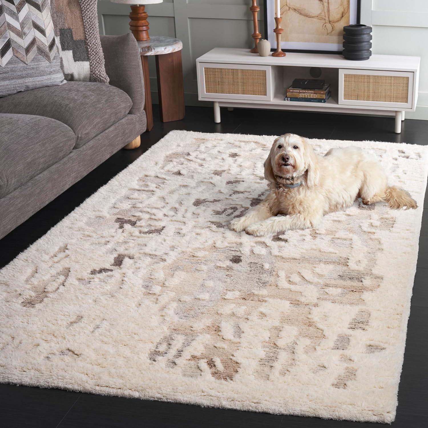 image:imageSAFAVIEH Casablanca Collection Area Rug 5 x 8 Beige amp Ivory Handmade Wool 1inch Thick Ideal for the Living Room Dining Bedroom CSB443BBeigeIvory
