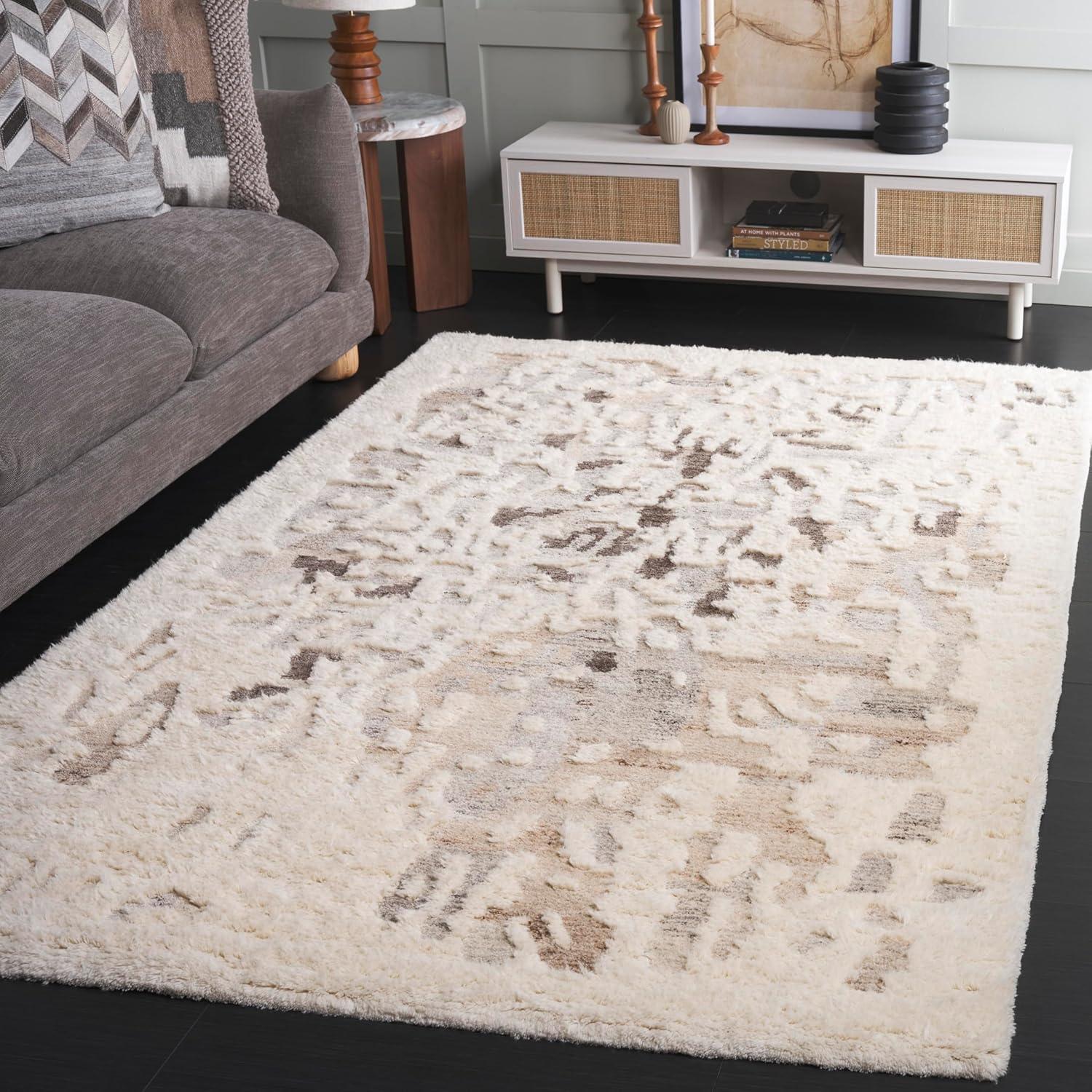 image:imageSAFAVIEH Casablanca Collection Area Rug 5 x 8 Beige amp Ivory Handmade Wool 1inch Thick Ideal for the Living Room Dining Bedroom CSB443BBeigeIvory