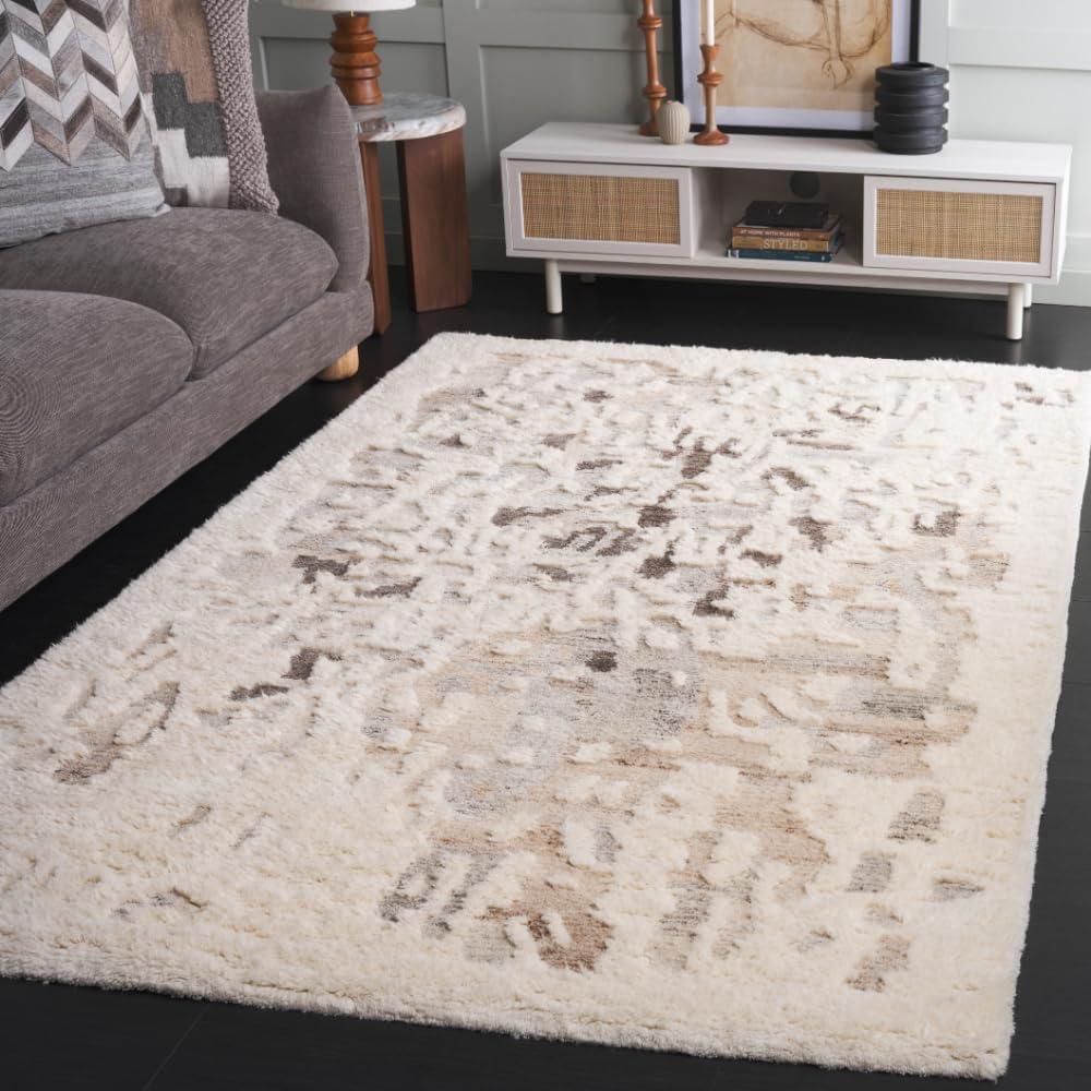 image:imageSAFAVIEH Casablanca Collection Area Rug 5 x 8 Beige amp Ivory Handmade Wool 1inch Thick Ideal for the Living Room Dining Bedroom CSB443BBeigeIvory