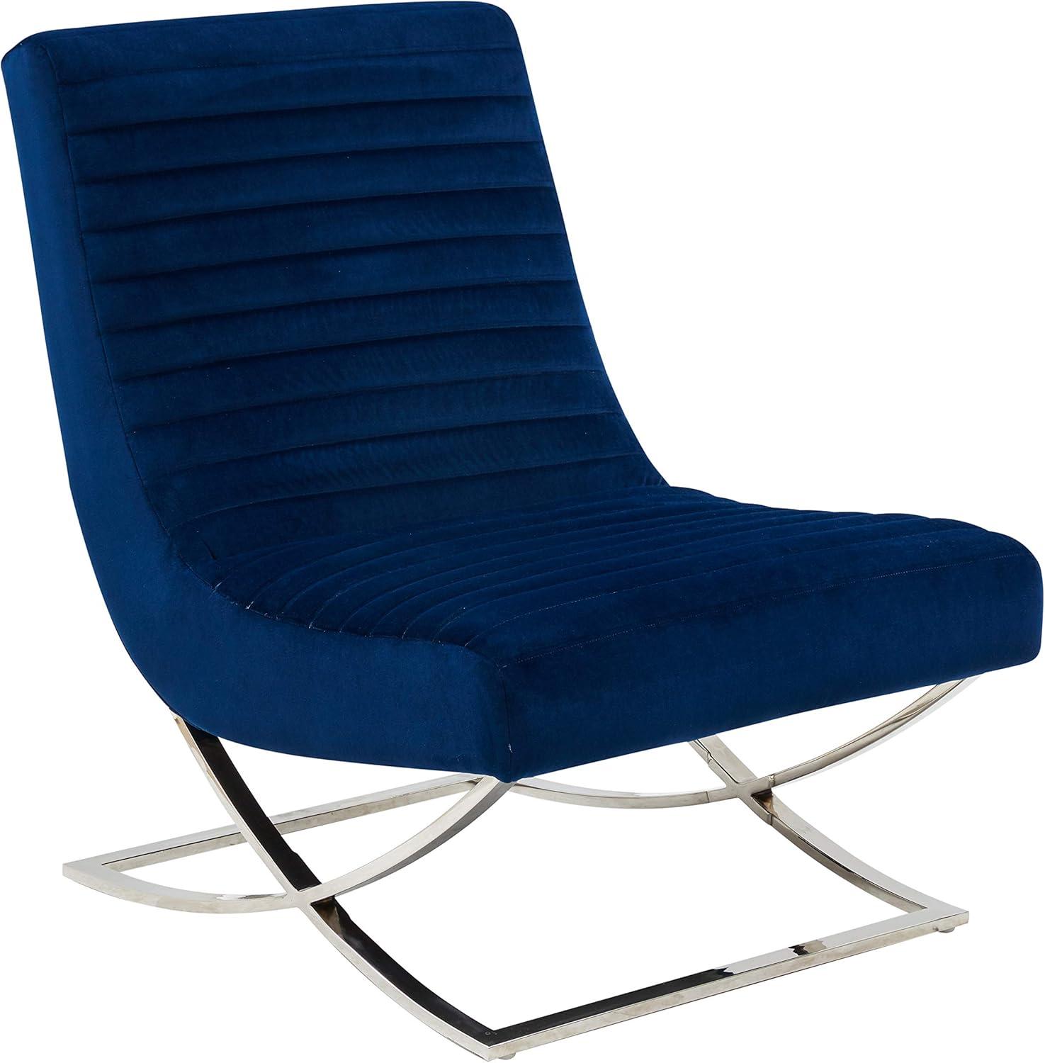 image:imageSAFAVIEH Couture Home Collection Ramsay Navy Tufted Velvet Upholstered Living Room Bedroom Office Lounge Accent Chair SFV4761ANavy
