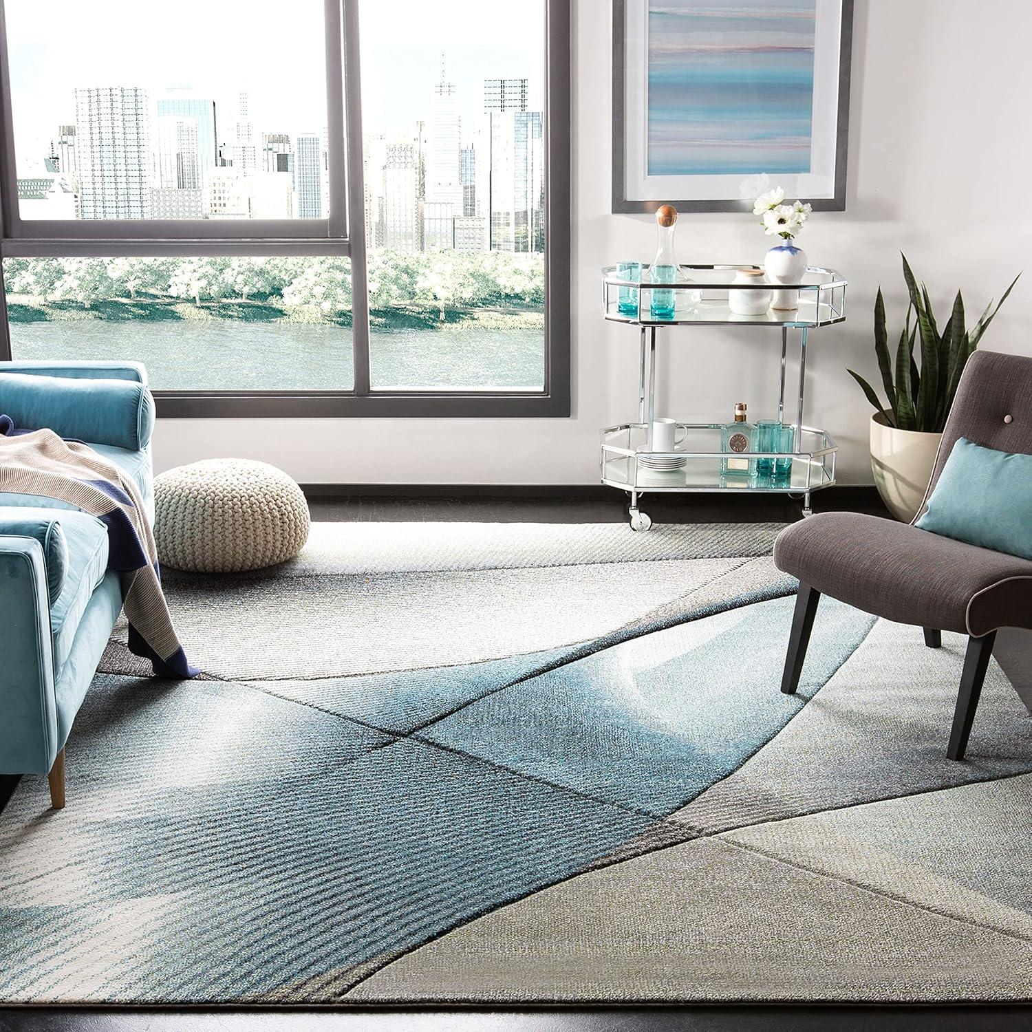 image:imageSAFAVIEH Hollywood Collection Area Rug 9 x 12 Beige amp Blue MidCentury Modern Design NonShedding amp Easy Care Ideal for High Traffic Areas in Living Room Bedroom HLW715BGreyLight Blue