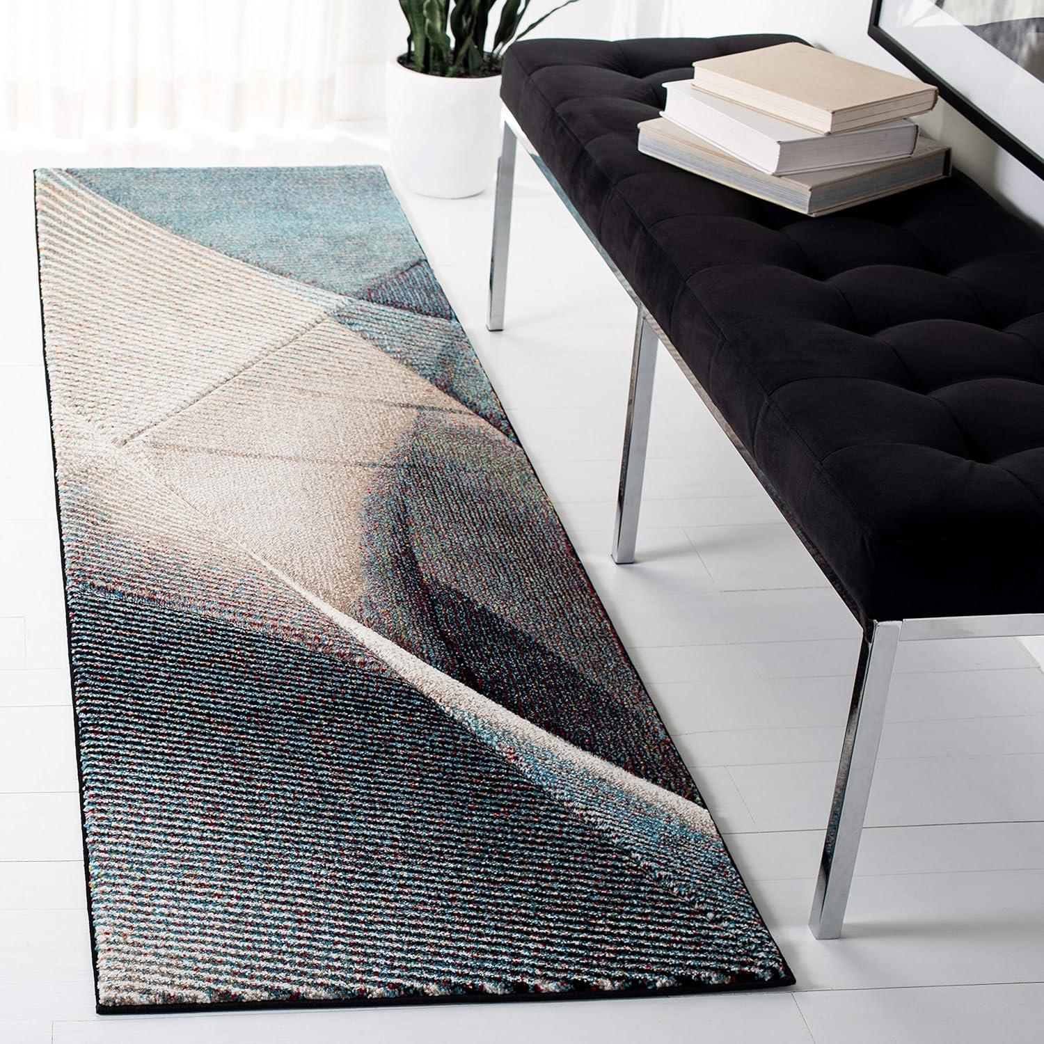image:imageSAFAVIEH Hollywood Collection Area Rug 9 x 12 Beige amp Blue MidCentury Modern Design NonShedding amp Easy Care Ideal for High Traffic Areas in Living Room Bedroom HLW715BBeigeBlue