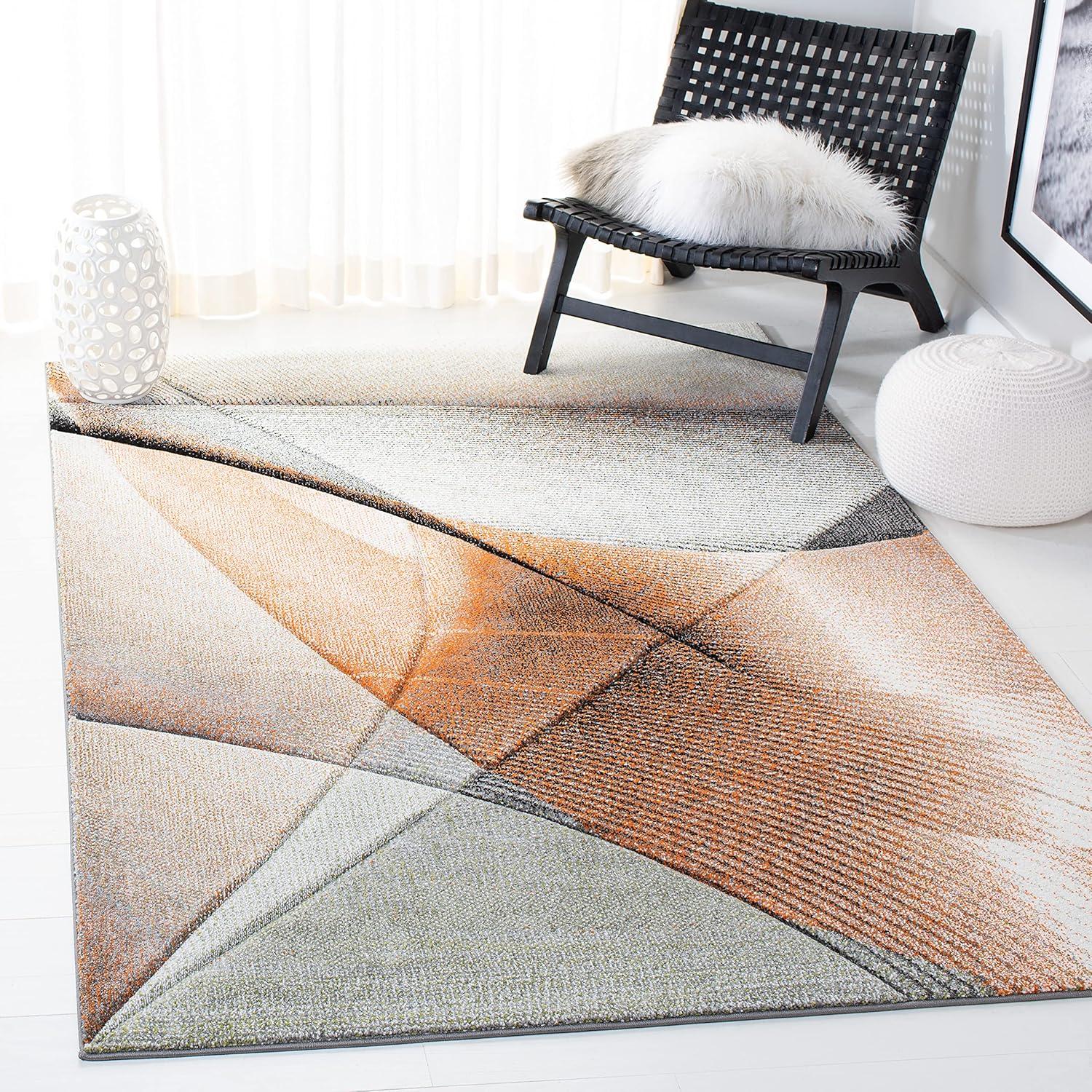image:imageSAFAVIEH Hollywood Collection Area Rug 9 x 12 Beige amp Blue MidCentury Modern Design NonShedding amp Easy Care Ideal for High Traffic Areas in Living Room Bedroom HLW715BGreyOrange
