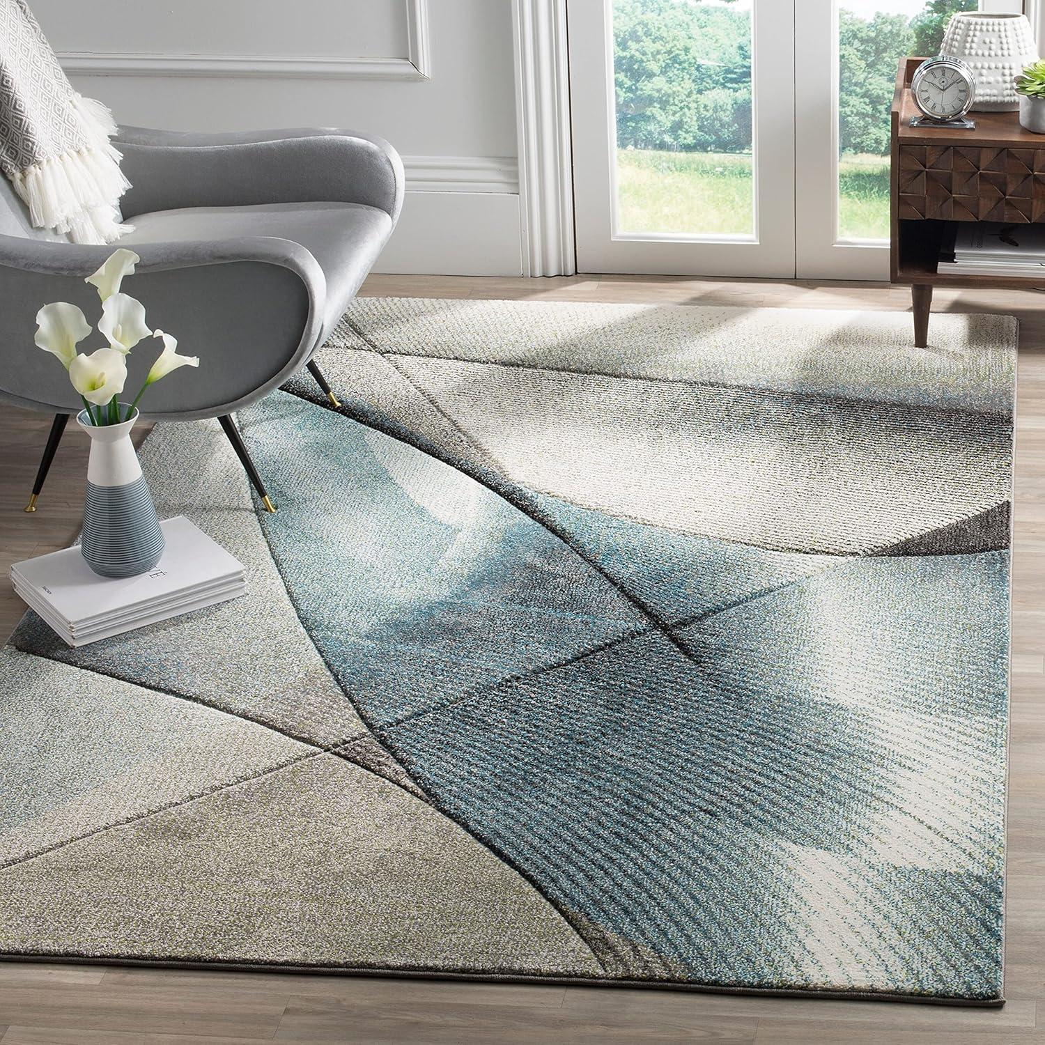 image:imageSAFAVIEH Hollywood Collection Area Rug 9 x 12 Beige amp Blue MidCentury Modern Design NonShedding amp Easy Care Ideal for High Traffic Areas in Living Room Bedroom HLW715BGreyRed