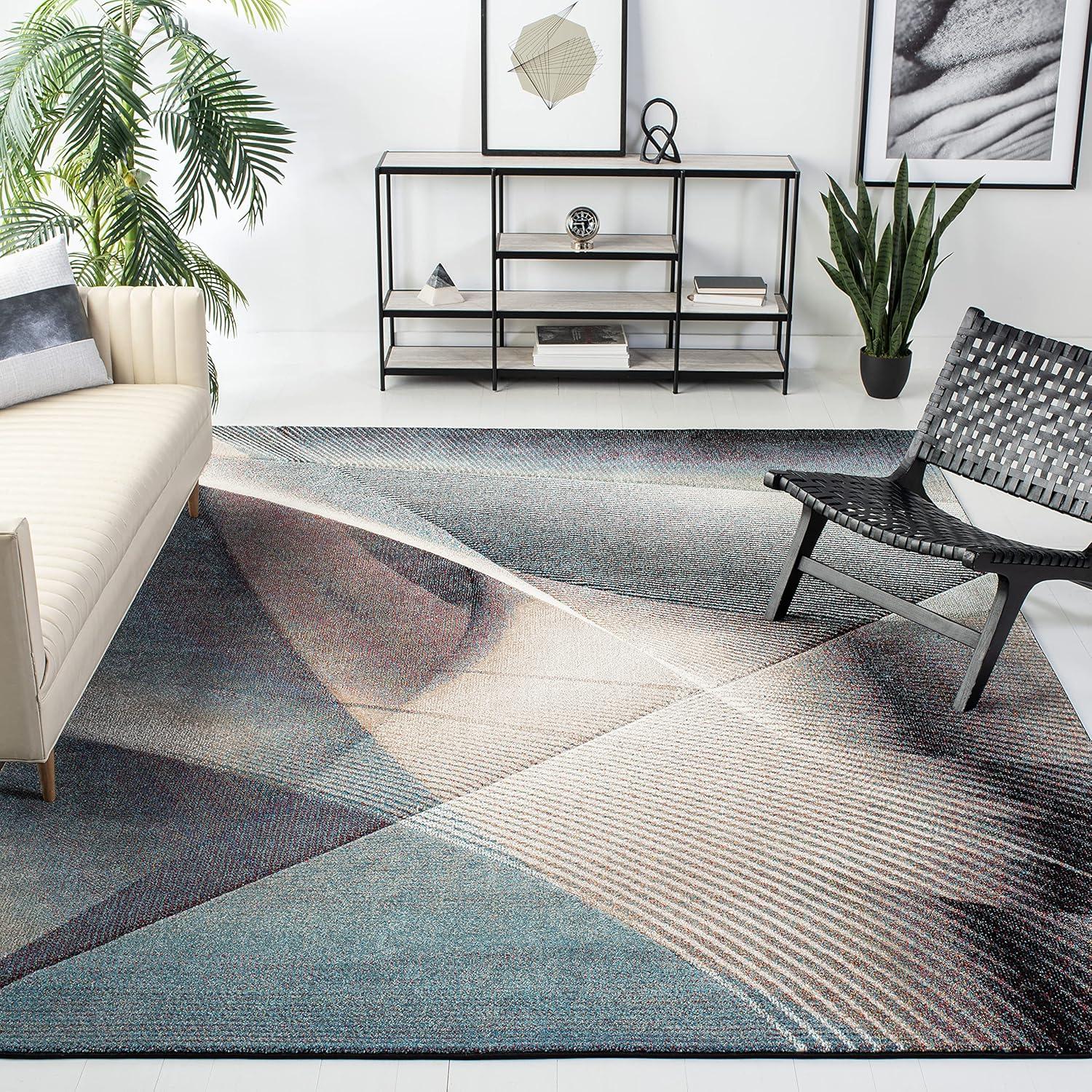 image:imageSAFAVIEH Hollywood Collection Area Rug 9 x 12 Beige amp Blue MidCentury Modern Design NonShedding amp Easy Care Ideal for High Traffic Areas in Living Room Bedroom HLW715BBeigeBlue