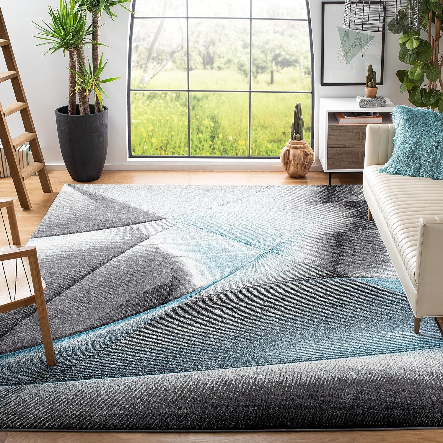 image:imageSAFAVIEH Hollywood Collection Area Rug 9 x 12 Beige amp Blue MidCentury Modern Design NonShedding amp Easy Care Ideal for High Traffic Areas in Living Room Bedroom HLW715BGreyBlue