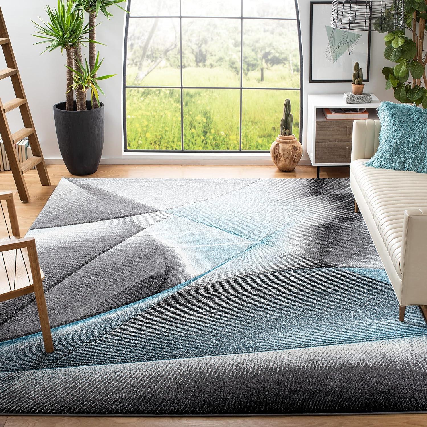 image:imageSAFAVIEH Hollywood Collection Area Rug 9 x 12 Beige amp Blue MidCentury Modern Design NonShedding amp Easy Care Ideal for High Traffic Areas in Living Room Bedroom HLW715BGreyBlue