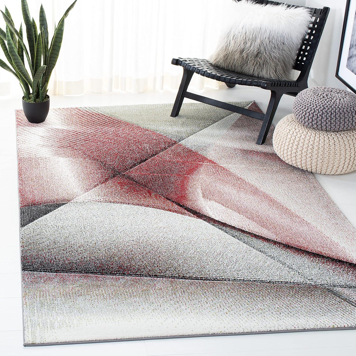 image:imageSAFAVIEH Hollywood Collection Area Rug 9 x 12 Beige amp Blue MidCentury Modern Design NonShedding amp Easy Care Ideal for High Traffic Areas in Living Room Bedroom HLW715BGreyRed
