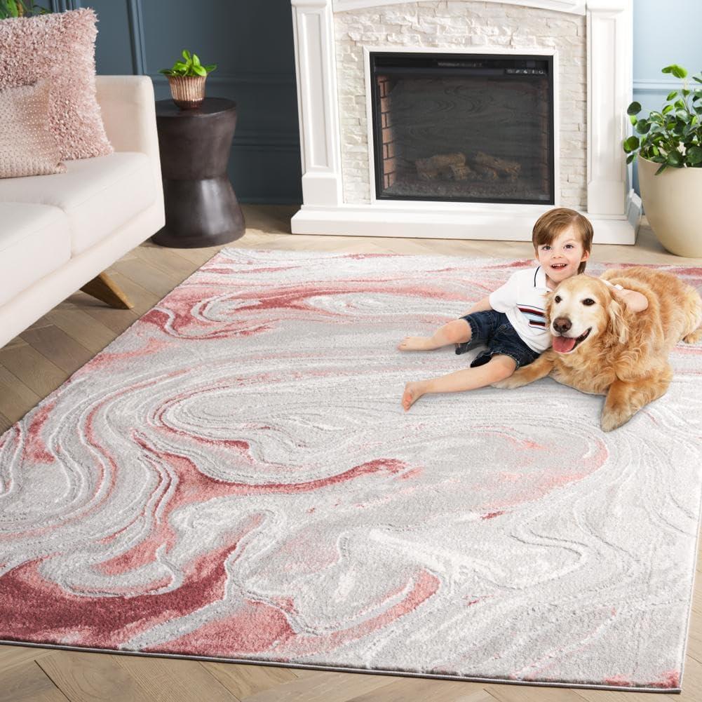 image:imageSAFAVIEH Meadow Collection Area Rug 9 x 12 Grey amp Pink Geometric Design Ideal for High Traffic Areas in Living Room Bedroom amp Dining Room MDW553G9Light GreyPink